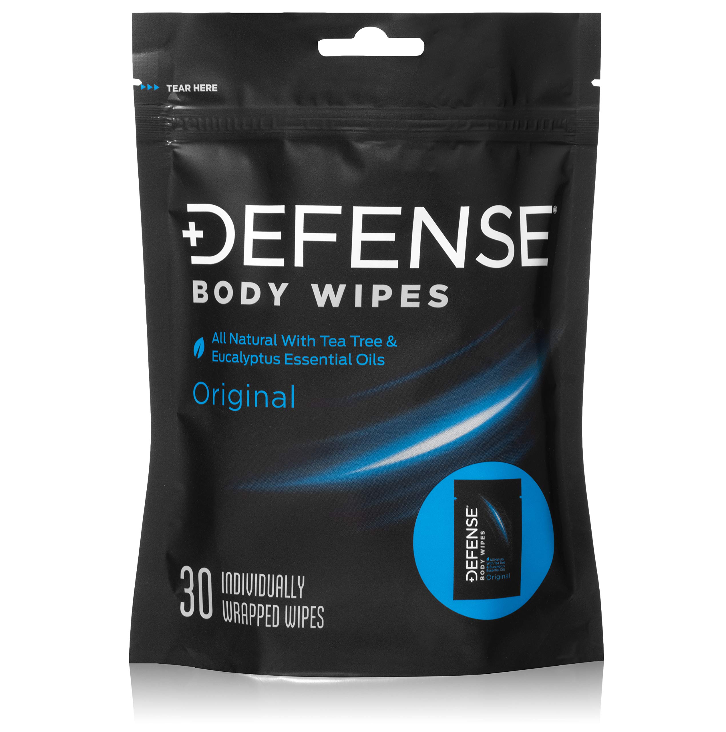 Defense Soap Body Wash 32 oz with 30 Travel Wipes - 100% Natural Tea Tree & Eucalyptus Oil Body Cleanser | Pharmaceutical Grade for Athletes, Gym & Travel Use