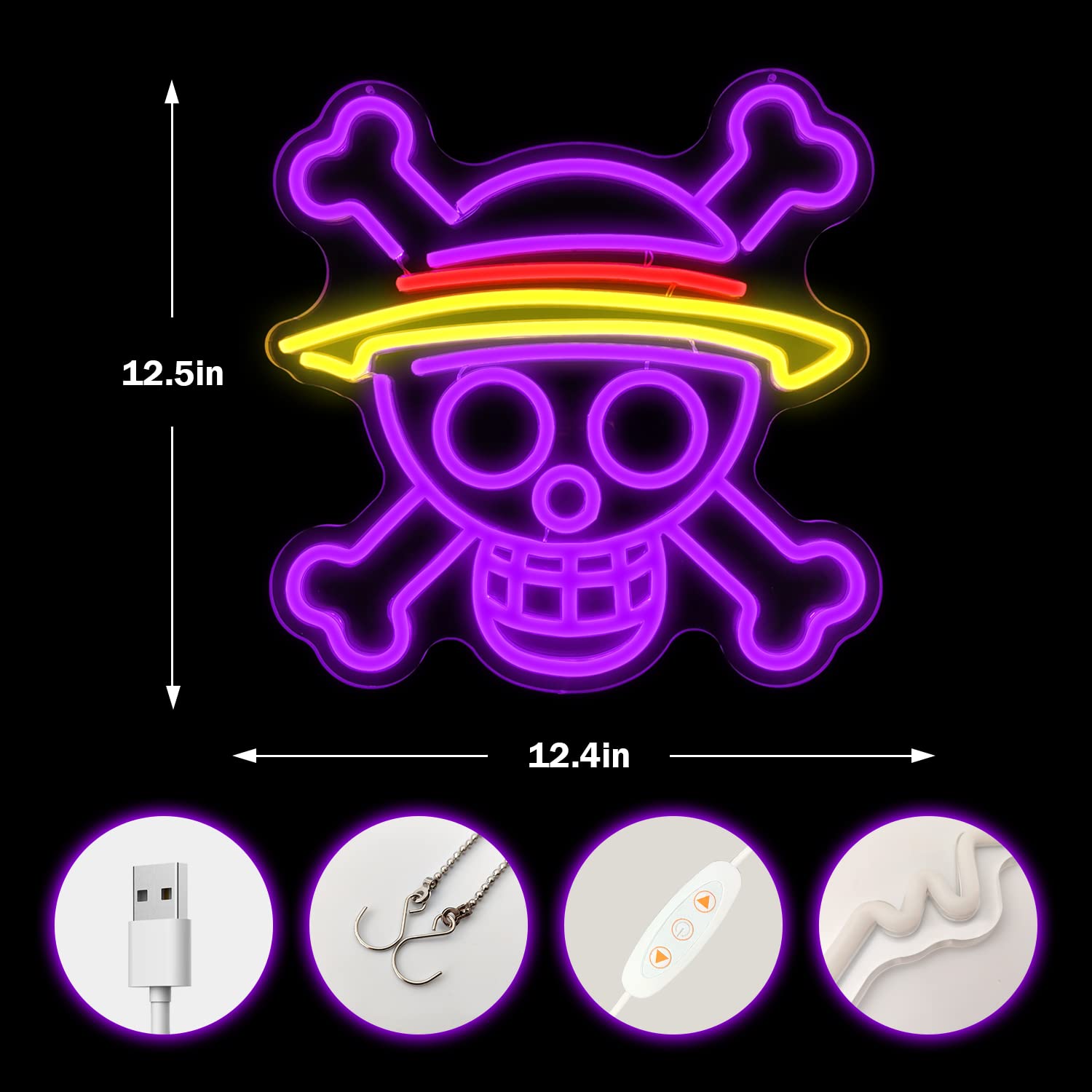 Anime Skull Head LED Neon Sign - Custom Neon Light for Teen Bedroom, Game Room & Wall Decor - Perfect for Bar, Club, Party, Birthday, Halloween & Christmas Gifts - Cool Lighting for Gaming Setup, Man Cave & Dorm Room