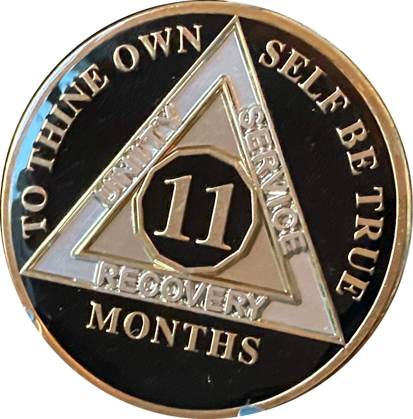 11 Month AA Medallion Glossy Classic Black Sobriety Chip - Recovery Token for AA Meetings, Sobriety Milestones & Addiction Support Groups