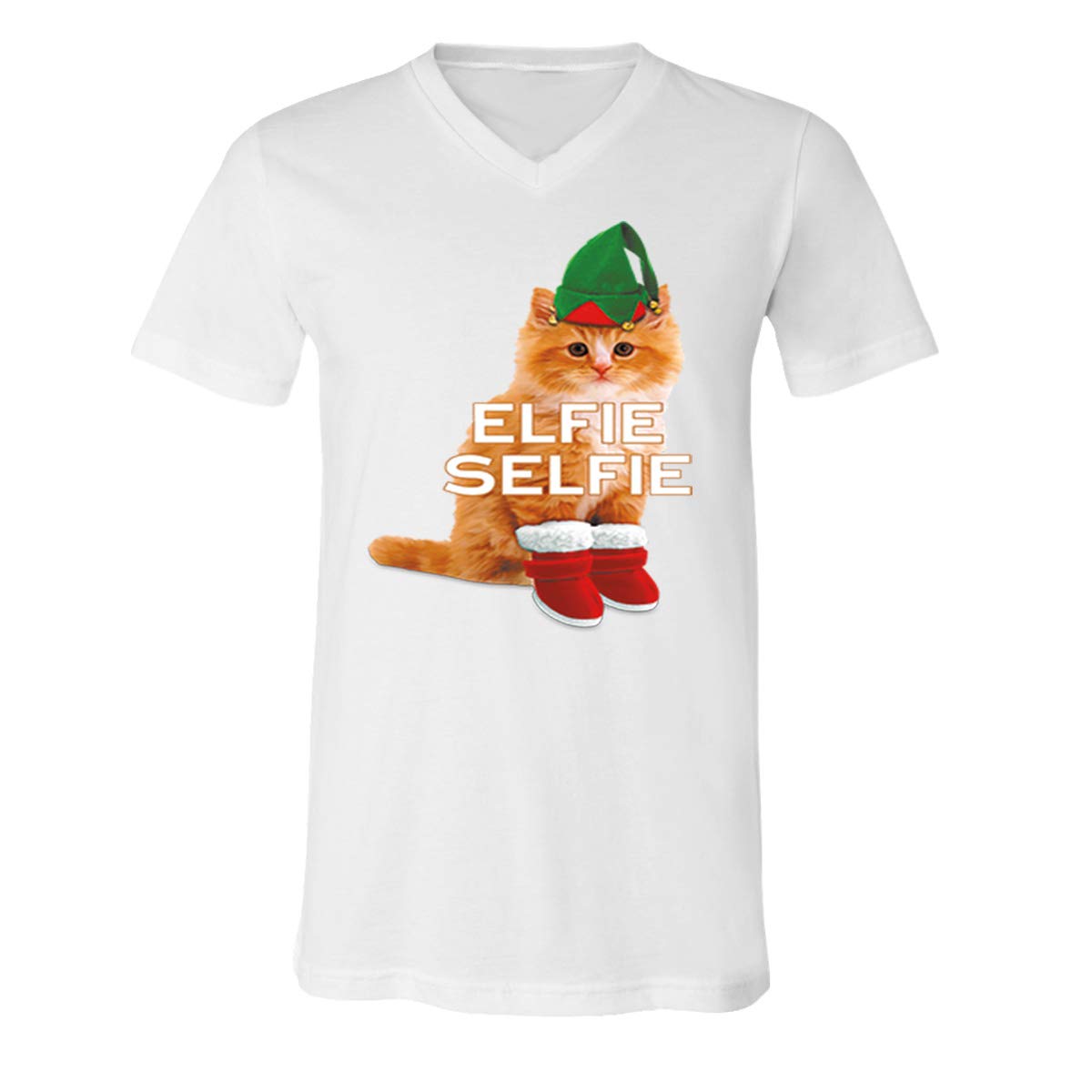 Christmas Cat Elfie Selfie Costume V-Neck T-Shirt for Men - Funny Holiday Pet Lover Outfit for Parties & Family Photos