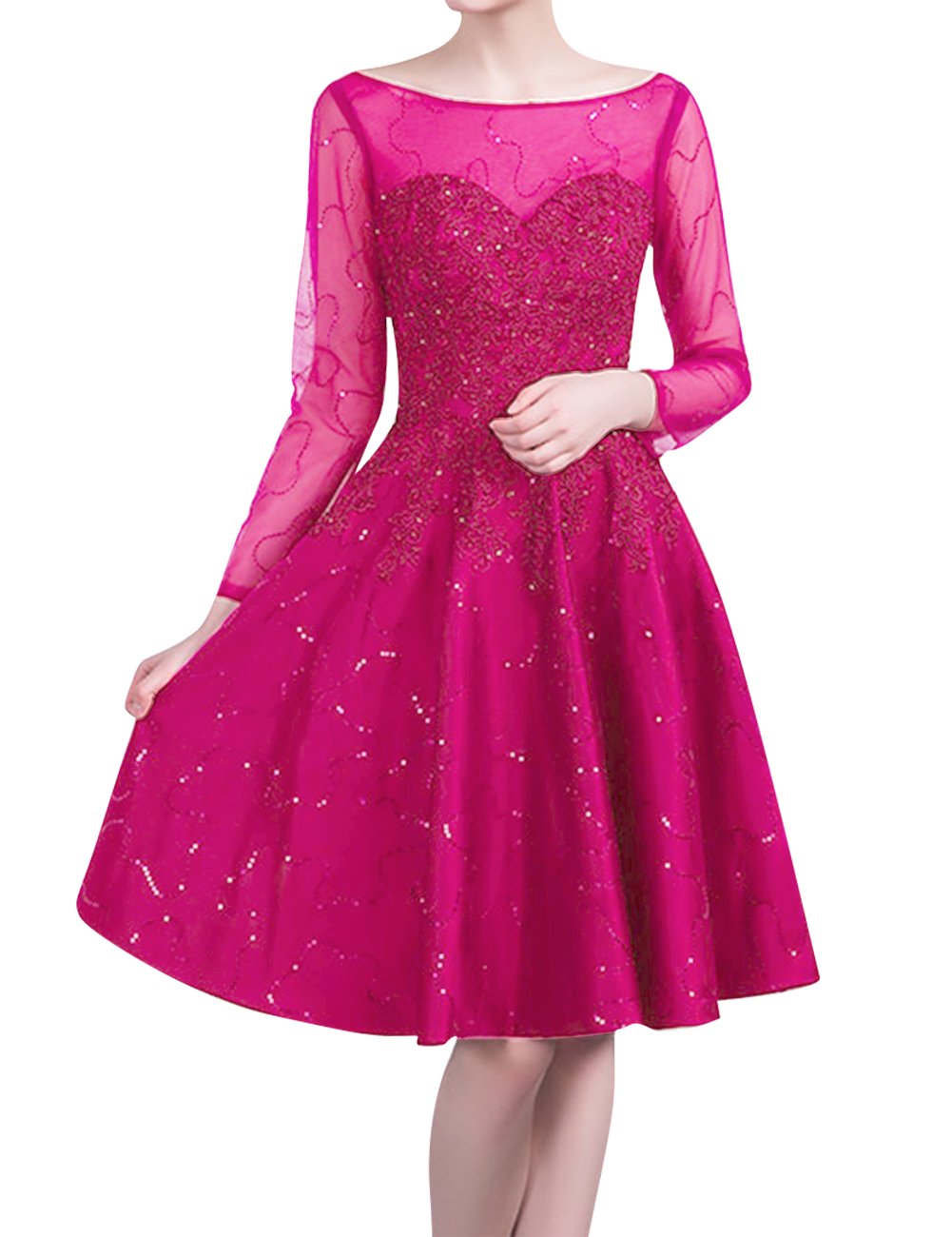 JAEDEN Short Lace Homecoming Dress with Sequin - Long Sleeve Knee Length Prom Party Cocktail Gown for Wedding, Formal Events & Special Occasions