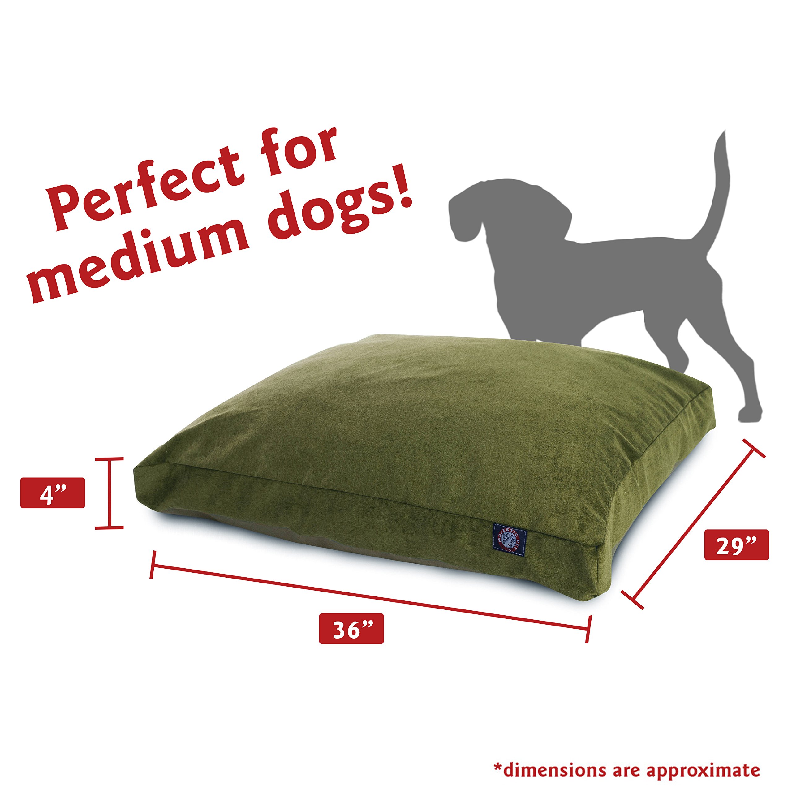 Majestic Pet Villa Rectangle Washable Dog Bed – Non-Slip Comfortable Crate & Kennel Bed with Removable Cover – Medium Size Fern Green Polyester Fiber Pet Bed for Sleeping, Lounging & Travel Use