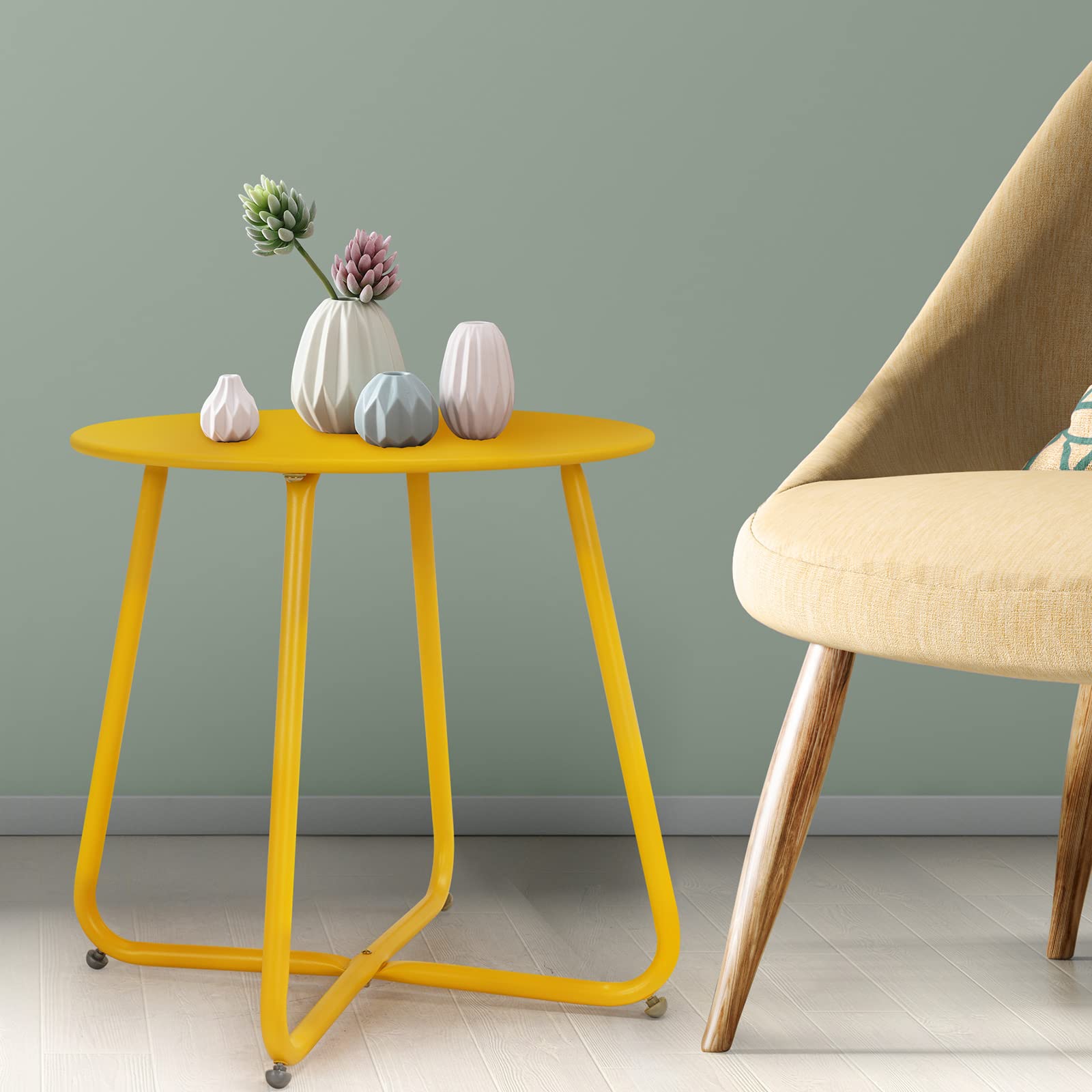 18-inch Round Yellow Small Side Table - End Table & Coffee Table for Living Room, Bedroom, Office & Balcony | Perfect for Drinks, Books & Decor