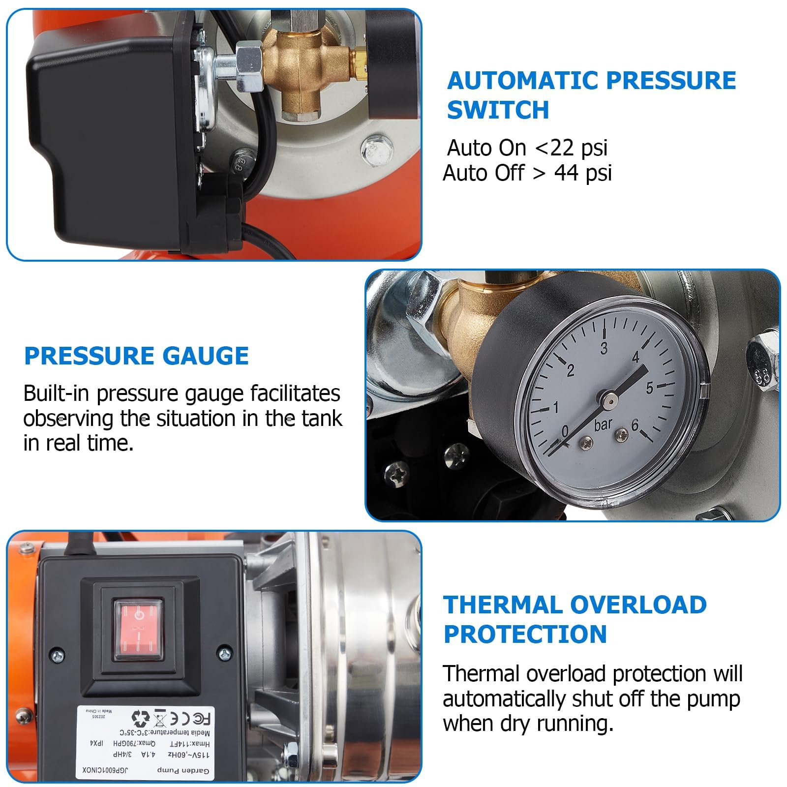 1.6HP Shallow Well Pump with Pressure Tank - 115V Stainless Steel Water Transfer Pump for Home, Garden, Pool & Lawn Irrigation - Automatic Water Booster Jet System | Perfect for Residential Water Supply, Agricultural Irrigation & Outdoor Watering