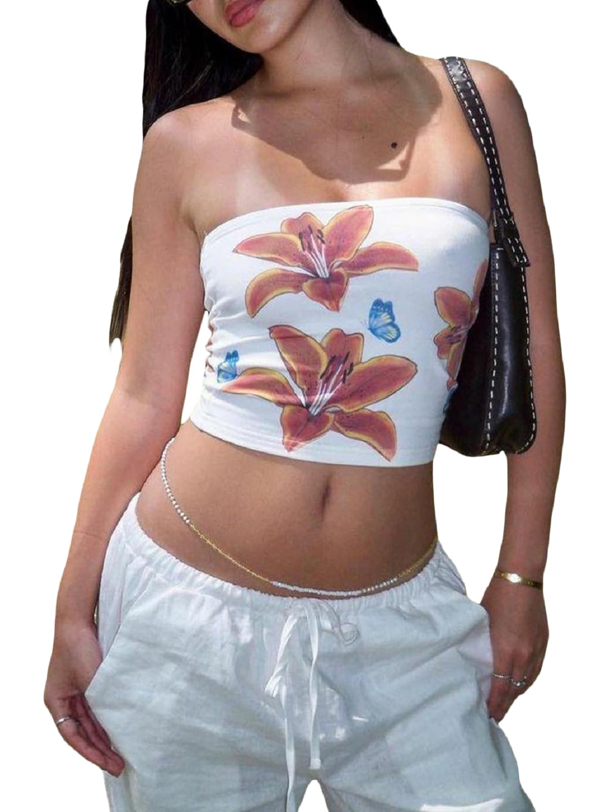 Y2K Women's Sexy Strapless Floral Print Tube Top - Bandeau Crop Tops for Summer Outfits | Perfect for Beach, Music Festivals & Night Out