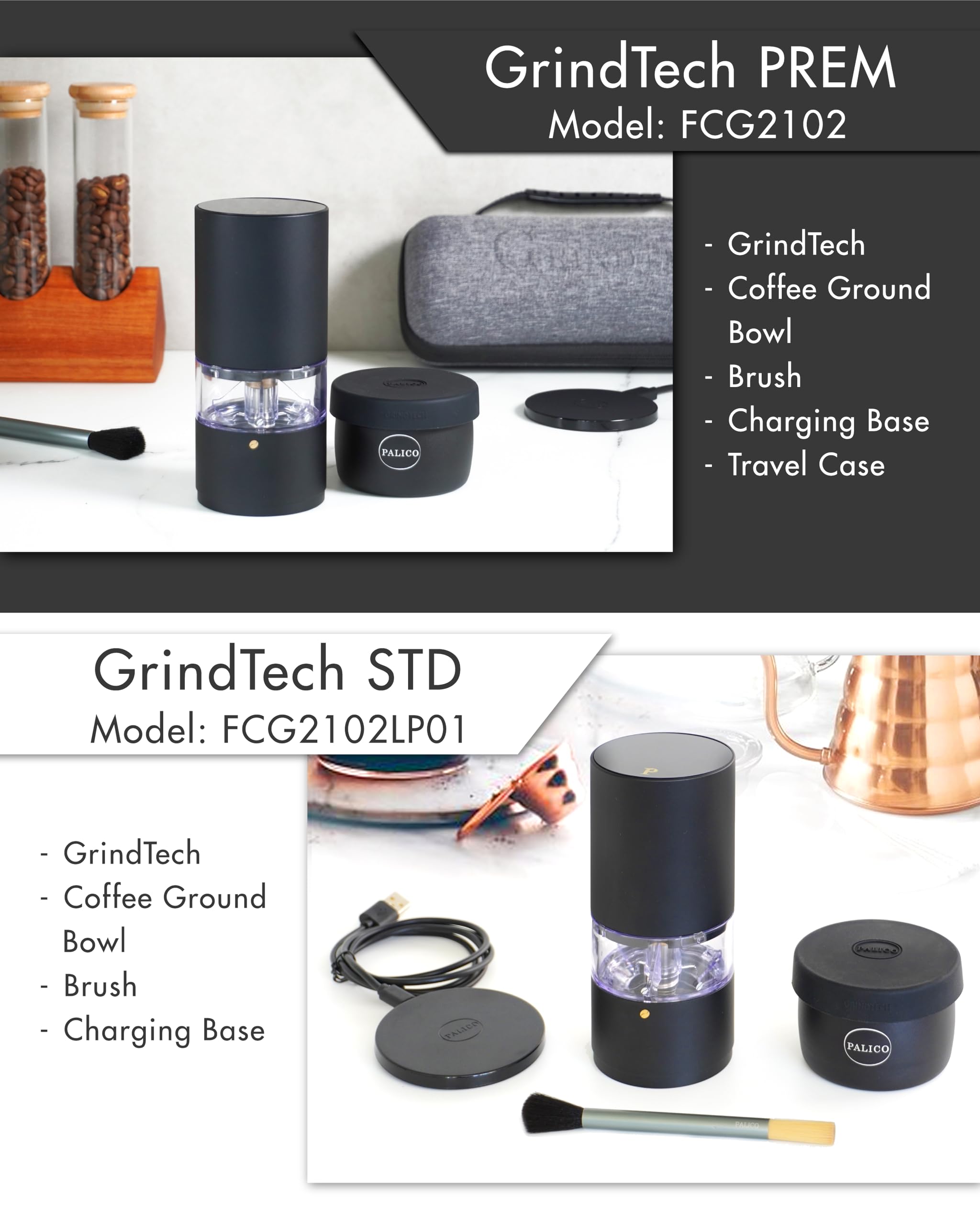 PALICO GrindTech - Portable Rechargeable Electric Coffee Grinder with USB-C Charging, 20 Adjustable Grind Sizes & Conical Burr - Perfect for Home, Office, Travel, Camping & Outdoor Adventures - Mobile App Control for Fresh Coffee Anywhere