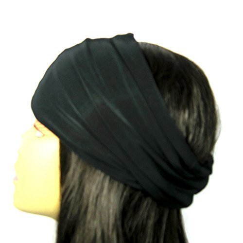 Wide Lycra Head Wrap - Stay in Place Black Chef Headband for Cooking & Biking - Adjustable Sweatband for Sports, Workouts & Outdoor Activities - Custom Sizes Available