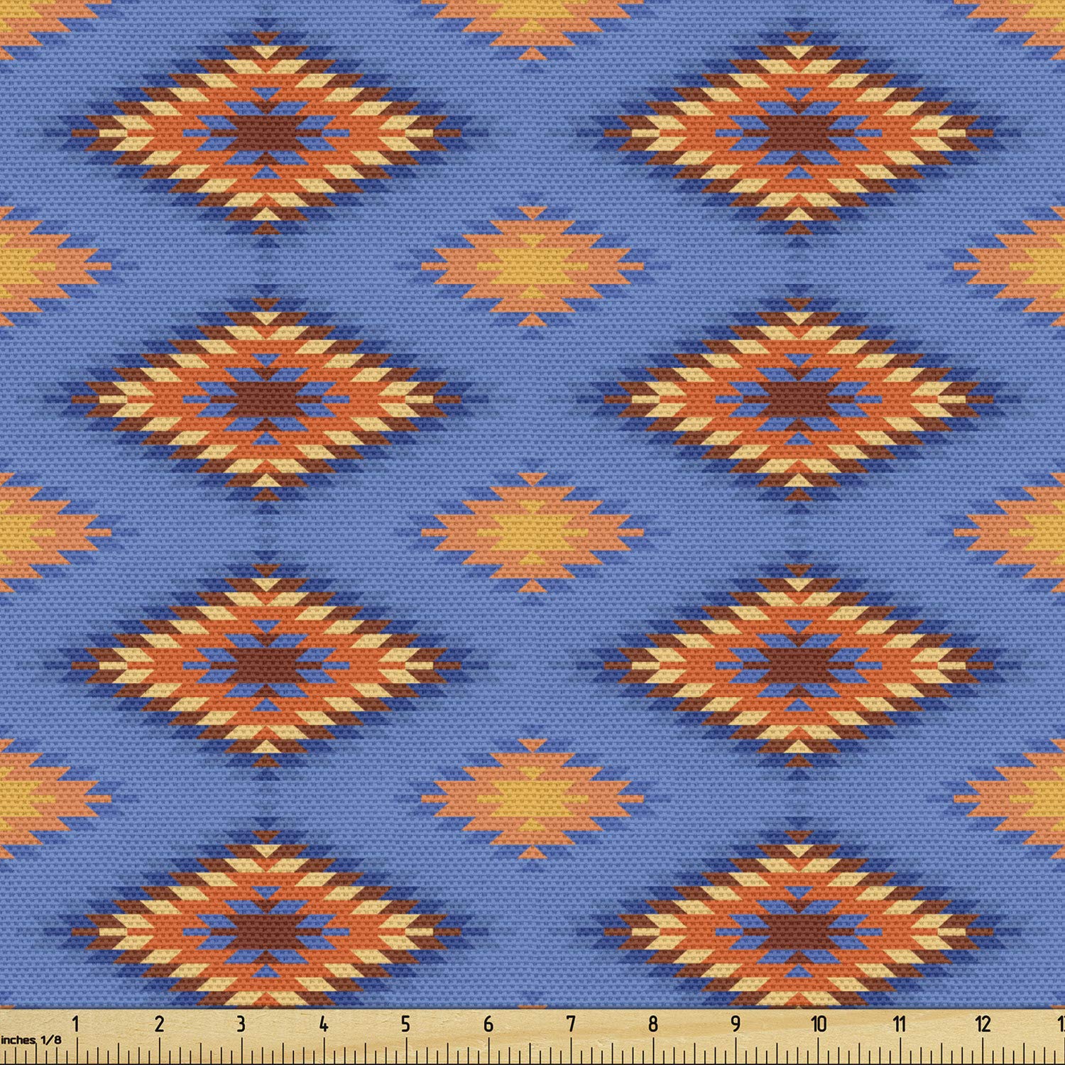 Ambesonne Ethnic Fabric by The Yard - Traditional Folk Motif Decorative Fabric for Upholstery, Curtains & Home Decor (10 Yards, Ceil Blue Vermilion) - Perfect for DIY Projects, Sofa Covers & Bohemian Style Home Accents