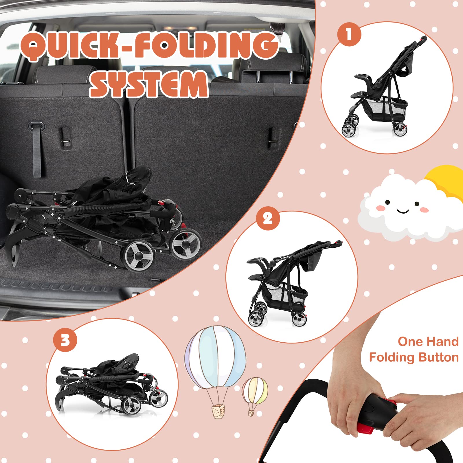 HONEY JOY Lightweight Compact Travel Stroller for Toddlers & Infants - Adjustable Canopy, Reclining Backrest, Storage Basket - Airplane Approved Foldable Umbrella Stroller (Black) | Perfect for Air Travel, Shopping, Walks & Daily Use