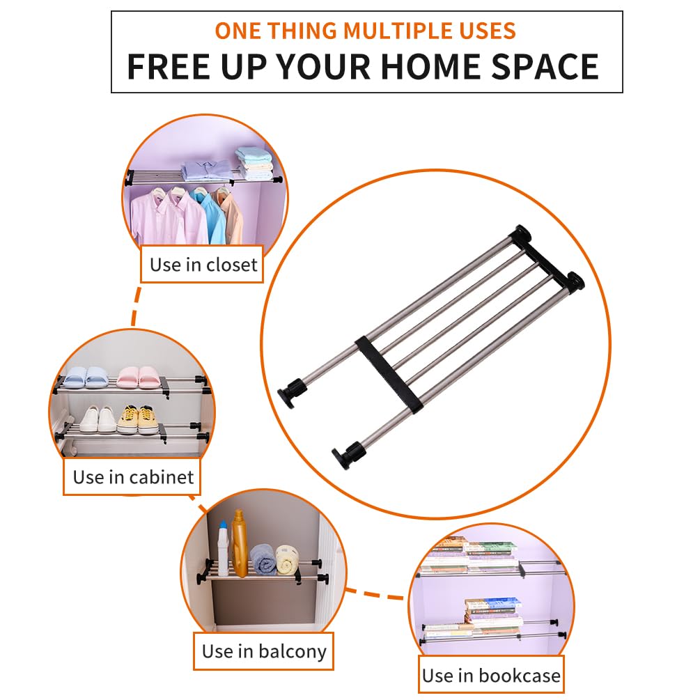 Hershii Adjustable Closet Tension Shelf - Expandable Cabinet Hanging Rod & Metal Storage Rack Organizer - DIY Wardrobe Divider for Kitchen, Bathroom, Bedroom (Black, 32.28-46.06 Inches) - Perfect for Small Space Organization & Closet Storage Solutions