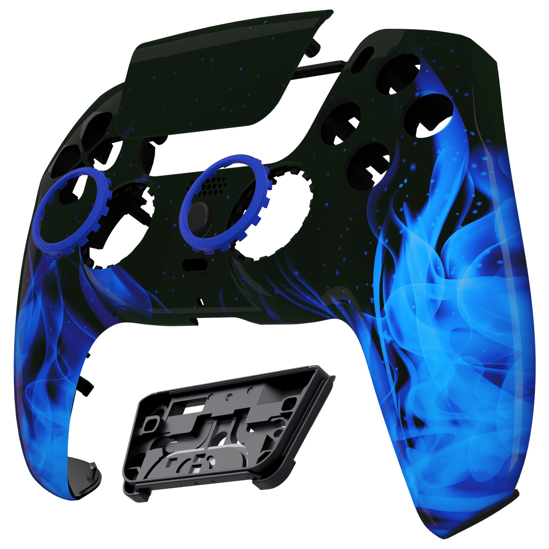 eXtremeRate LUNA Redesigned PS5 Controller Front Shell with Touchpad - Compatible with BDM-010/020/030/040/050 Models - Blue Flame Design for Enhanced Gaming Experience | Perfect for PS5 Controller Customization & Repair