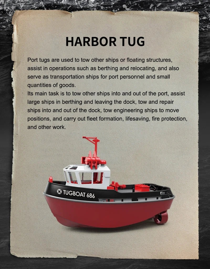 1/72 Scale Heng Long 2.4GHz Remote Control Tugboat - Dual Motor RC Towboat with Powerful Simulation - Ready to Run (RTR) 23x10x15cm - Perfect for Pool, Lake or Bathtub Water Play