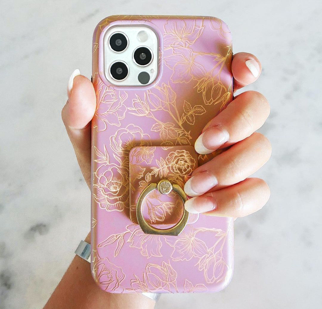 Dusty Rose Chrome Floral iPhone Case - Elegant Protective Phone Cover for iPhone 13/14/15 Pro Max - Perfect for Women, Girls, Daily Use, Gift Giving & Special Occasions