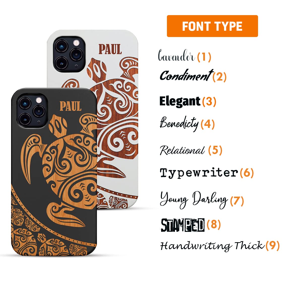 Personalized Engraved Wood Phone Case with Free Tempered Glass Screen Protector for iPhone 16/15/14/13/12/11 & Samsung Galaxy S20/S21/S22/S23/S24 - Hawaiian Turtle Design | Custom Name/Photo/Pattern Options | Perfect Gift for Holidays, Birthday & Anniversary Protection