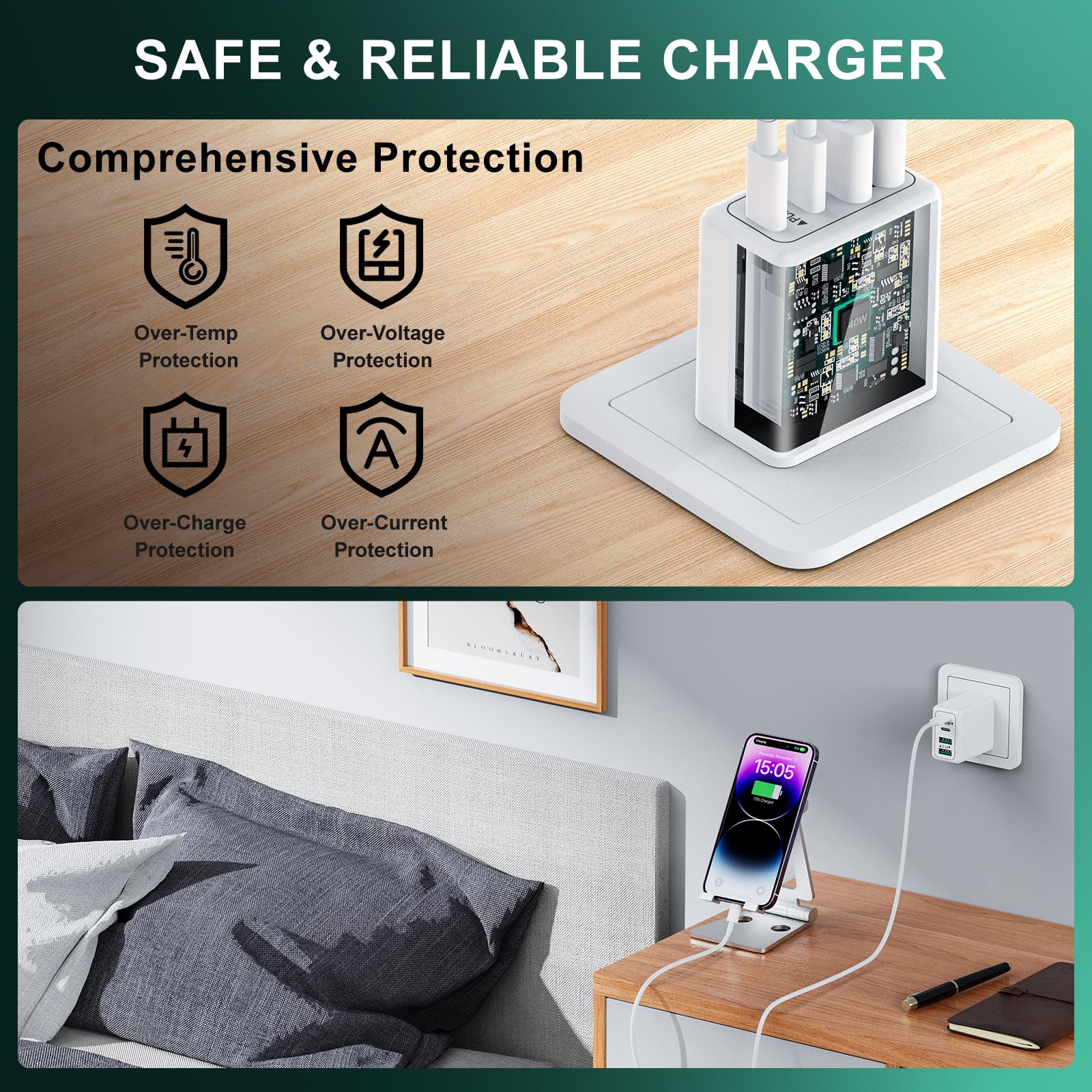 40W 4-Port USB C Fast Charger Block with QC+PD3.0 - Agtray Compact Wall Charger Power Adapter for iPhone 16/15/14/13/12 Pro Max, Galaxy S24/S23 - Perfect for Travel, Home & Office Fast Charging Needs