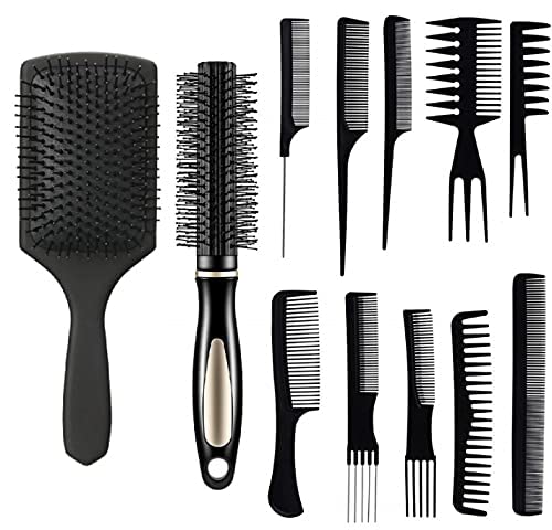 **Angelie 12-Piece Hair Brush & Comb Set – Detangling Paddle Brush, Airbag Massage Comb, Roller Brush & 10 Styling Combs for Wet, Dry, Curly & Straight Hair – Perfect for Salon, Home & Travel Use**