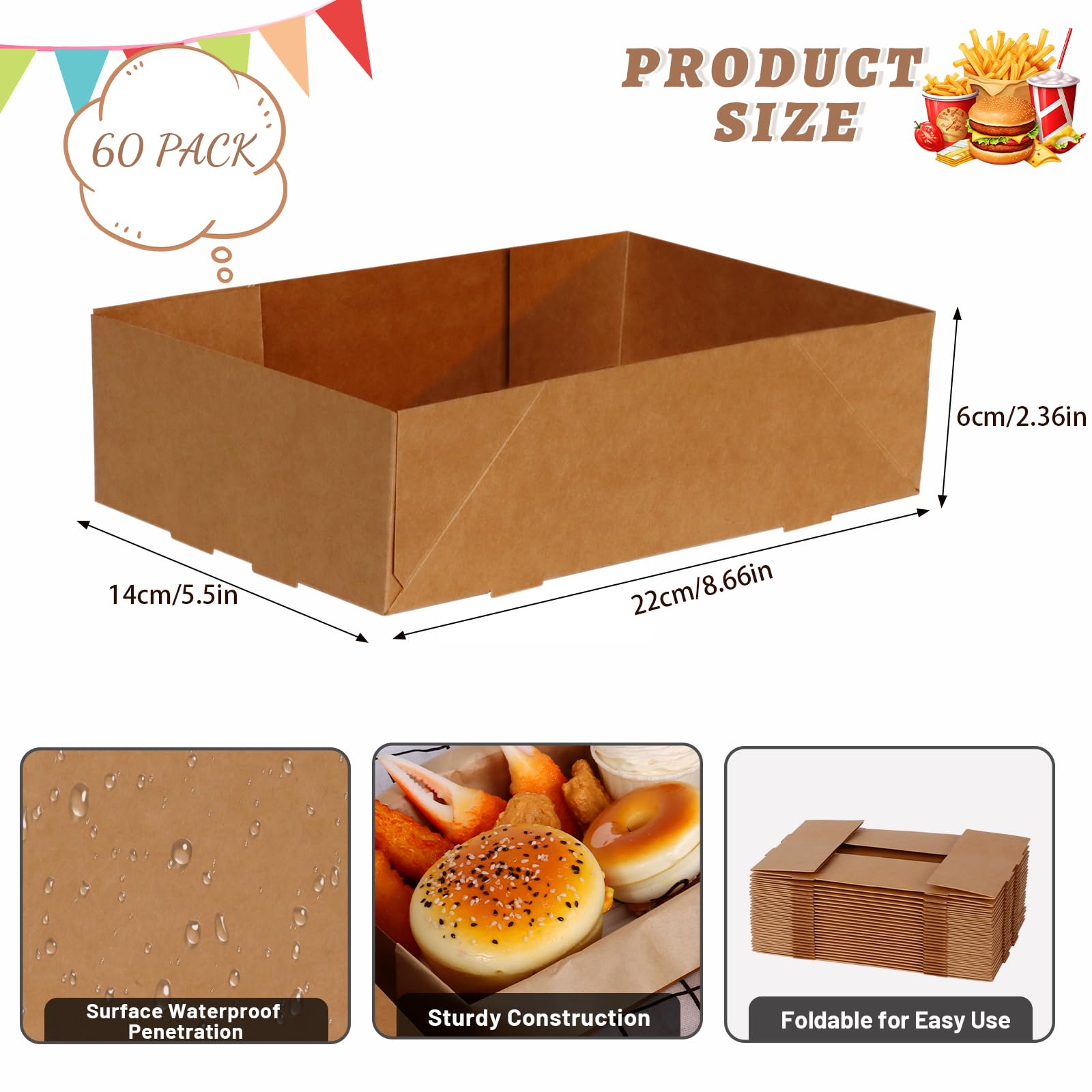 120Pcs 4Lb Disposable Greaseproof Food Trays with Lids - Pop-Up Cardboard Takeout Containers for Party, Movie Night, Stadium Events & Theater Snacks - Foldable Eco-Friendly Food Boxes for Catering, Picnics & Outdoor Dining