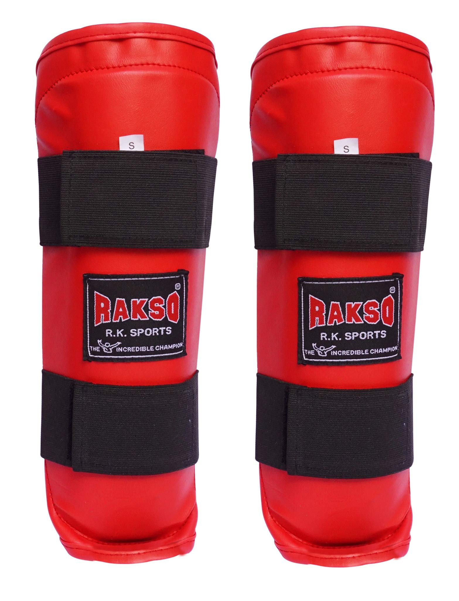 RAKSO SHIN Pads Without Foot - Medium Size Protective Shin Guards for Soccer, Martial Arts & Sports (Red) - Perfect for Training, Matches & Outdoor Activities