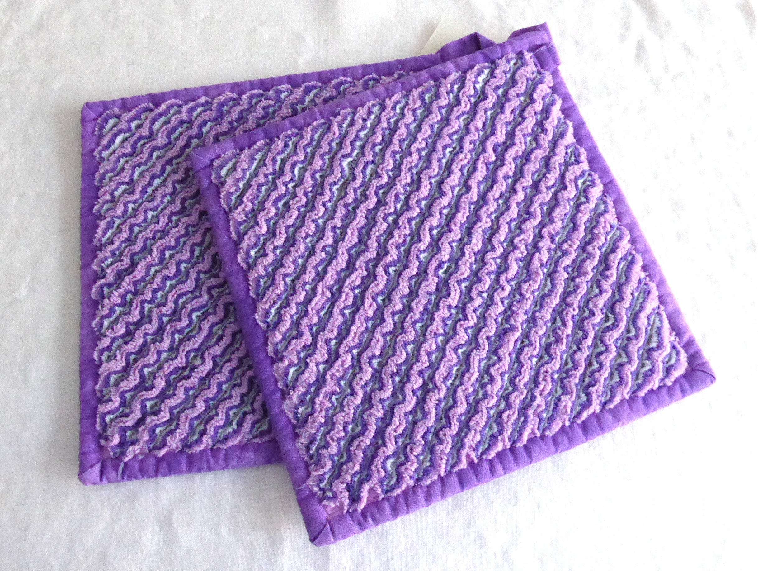Handmade Purple Teacup Themed Potholders with Padded Flowers - Heat Resistant Kitchen Accessories for Baking & Tea Time - Supports Animal Charity