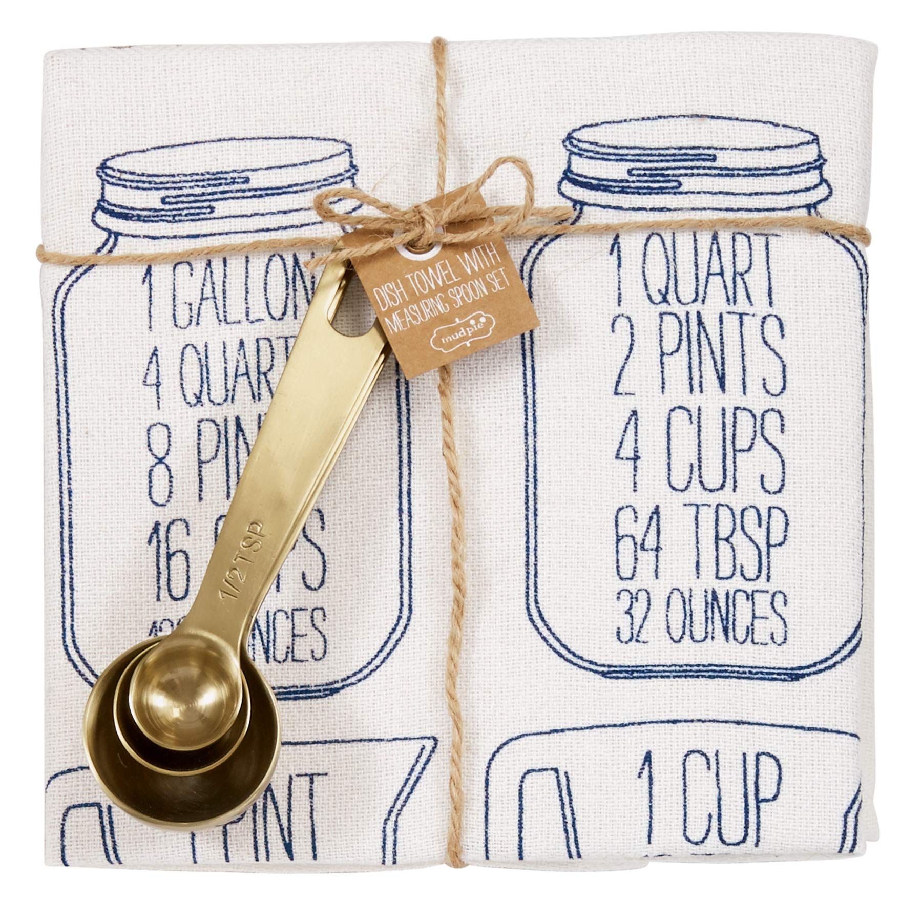 Mud Pie Measuring Spoon and Dish Towel Set - 2-Piece Kitchen Essentials with Measurement Conversion Chart | Perfect for Baking, Cooking & Kitchen Decor