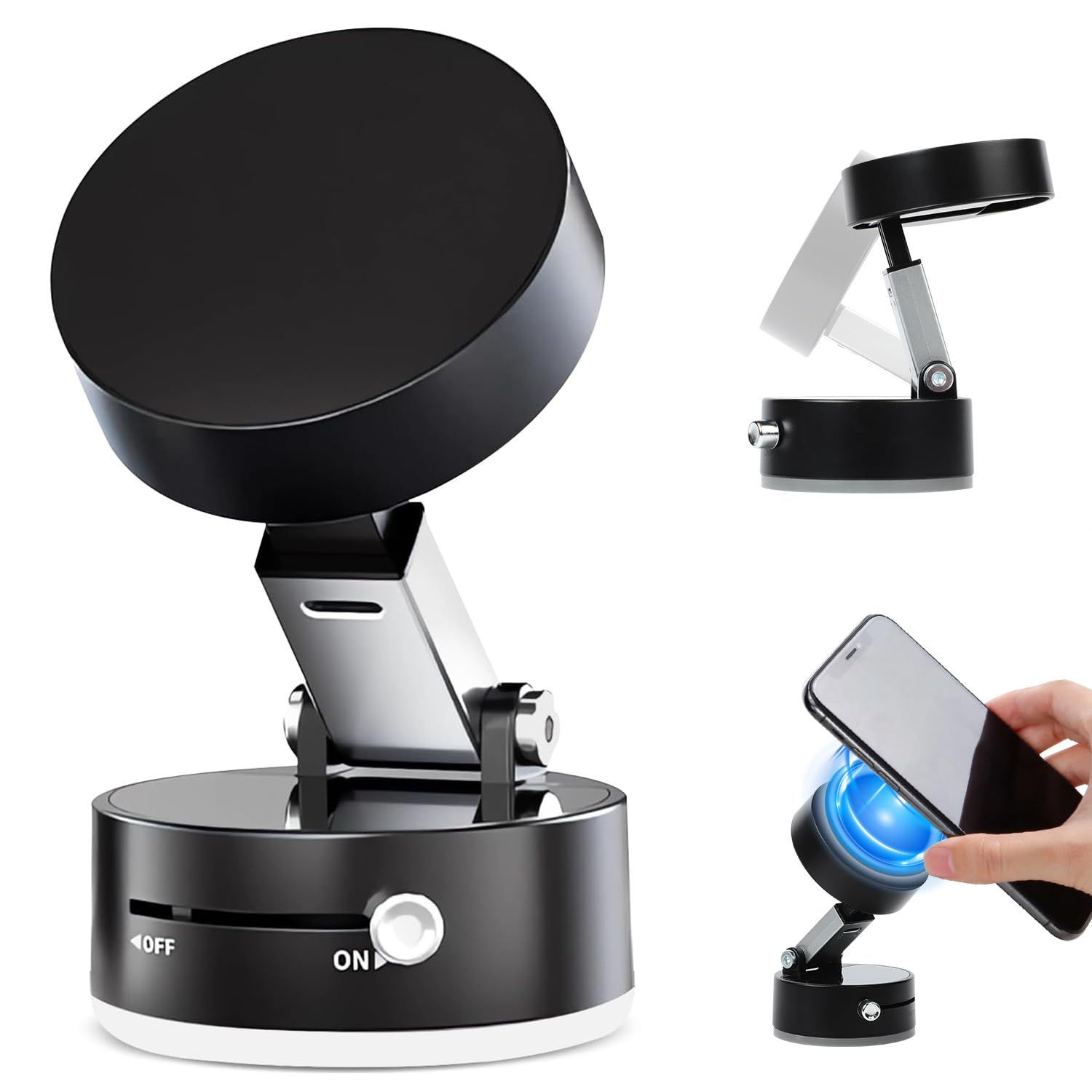 Foldable Vacuum Suction Car Phone Holder for iPhone 16/15/14/13/12 - Universal Phone Mount for Car Dashboard, Gym, Mirror & Home Use - Multi-Angle Adjustable Black Smartphone Stand (Perfect for Driving, Workouts & Hands-Free Viewing)