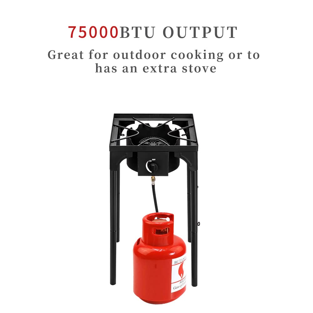 High-Pressure Outdoor Camp Stove - 75,000 BTU Single Burner Propane Gas Cooker with Detachable Legs | Heavy Duty Cast Iron Portable Stove for Camping, Backpacking & Patio Cooking