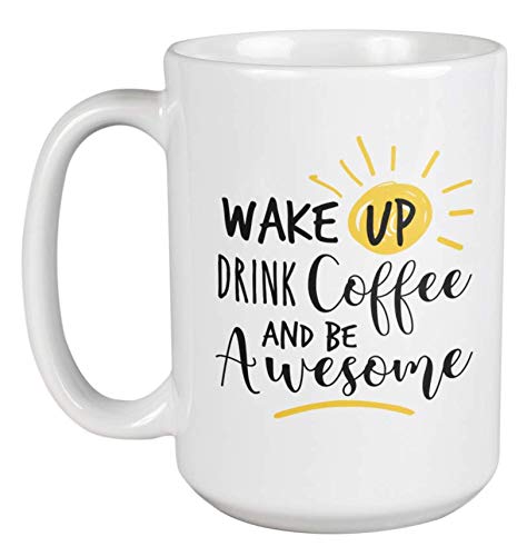 15oz Wake Up Drink Coffee Mug - Insulated Travel Tumbler for Hot & Cold Beverages - Perfect Gift for Men & Women - Office, Camping, Commute, Gym Use