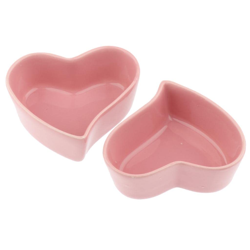 UJEAVETTE Small Ceramic Pet Bowl Set - 1 Pair Heart-Shaped Feeding Dishes for Hamsters, Rabbits & Small Animals | Durable Pink Food & Water Bowls for Cage, Hutch or Playpen Use