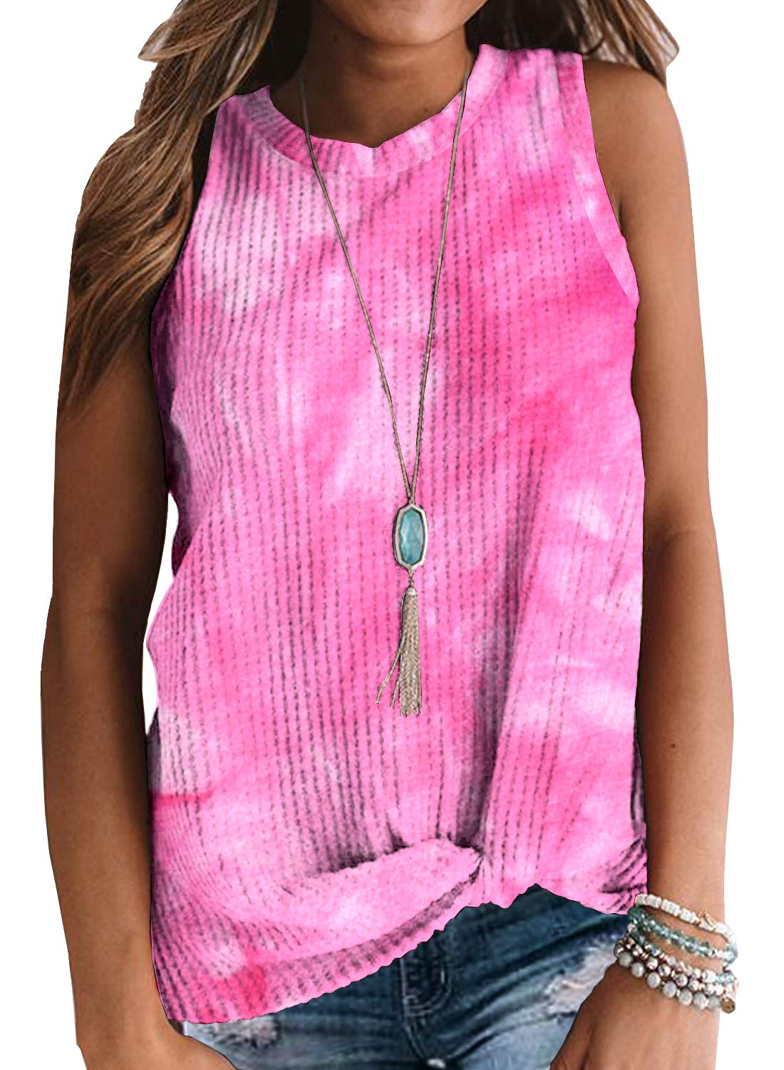IWOLLENCE Women's Waffle Knit Tunic Top - Sleeveless Casual Blouse with Twist Knot Detail | Cute Summer Tank Tops for Women | Perfect for Beach, Vacation & Everyday Wear
