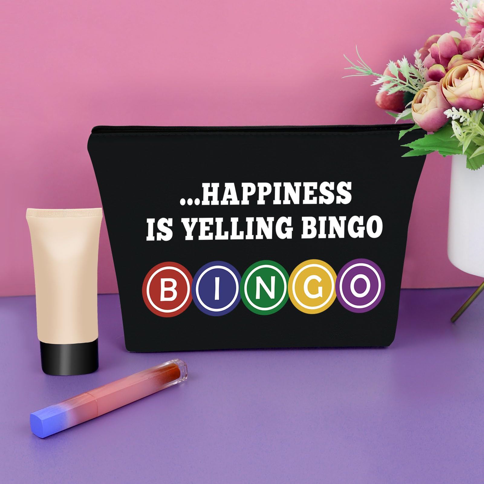 Funny Bingo Themed Makeup Bag for Women - Perfect Gift for Bingo Lovers & Players - Cosmetic Travel Pouch for Gambling Enthusiasts - Great Birthday, Christmas Gift Idea - Use for Travel, Parties & Casino Nights - Black