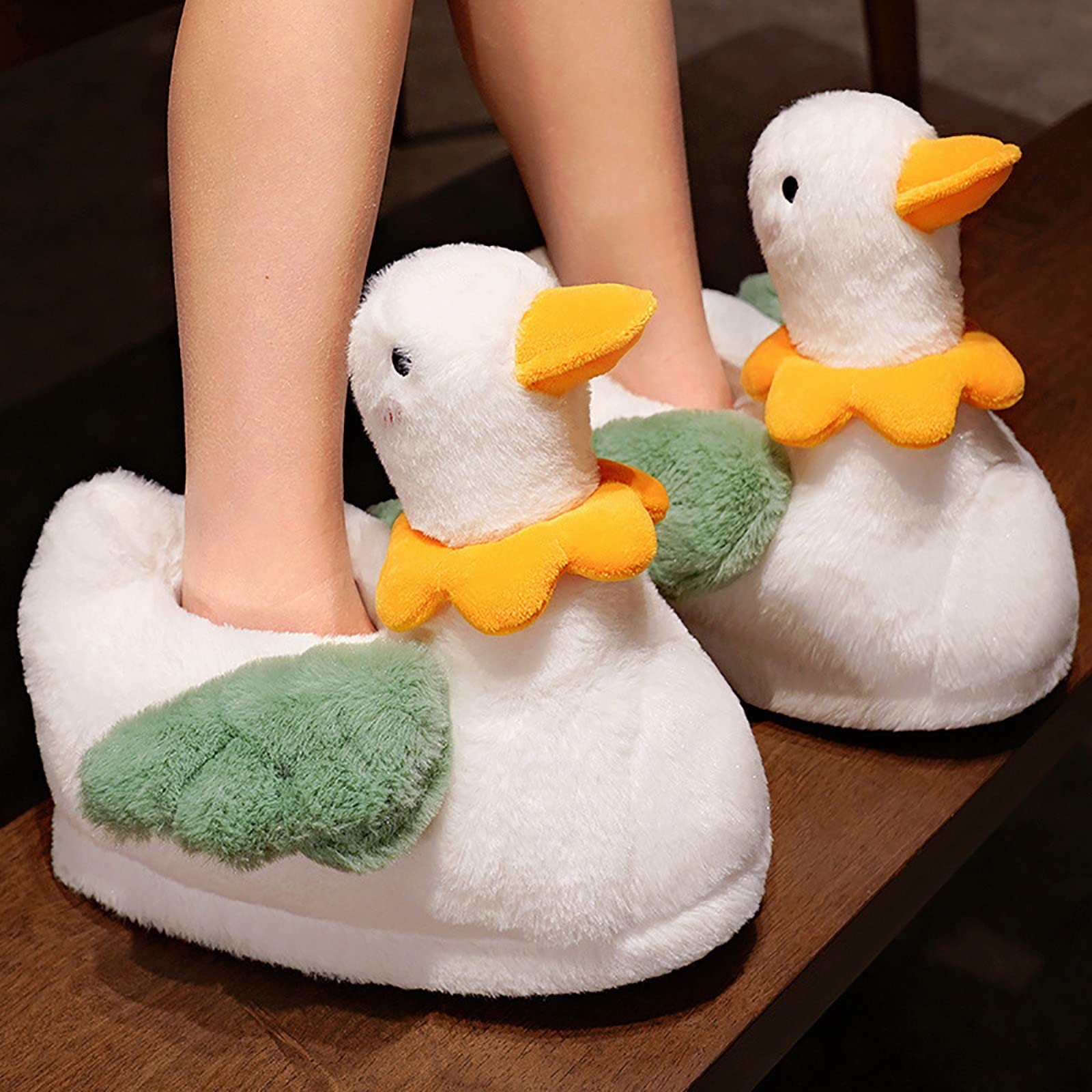 Women's Soft Plush Animal Slippers - Non-Slip Winter Warm Fleece House Shoes for Indoor Comfort (Duck Design, Size 5.5) | Cozy Home & Bedroom Wear for Ladies & Girls