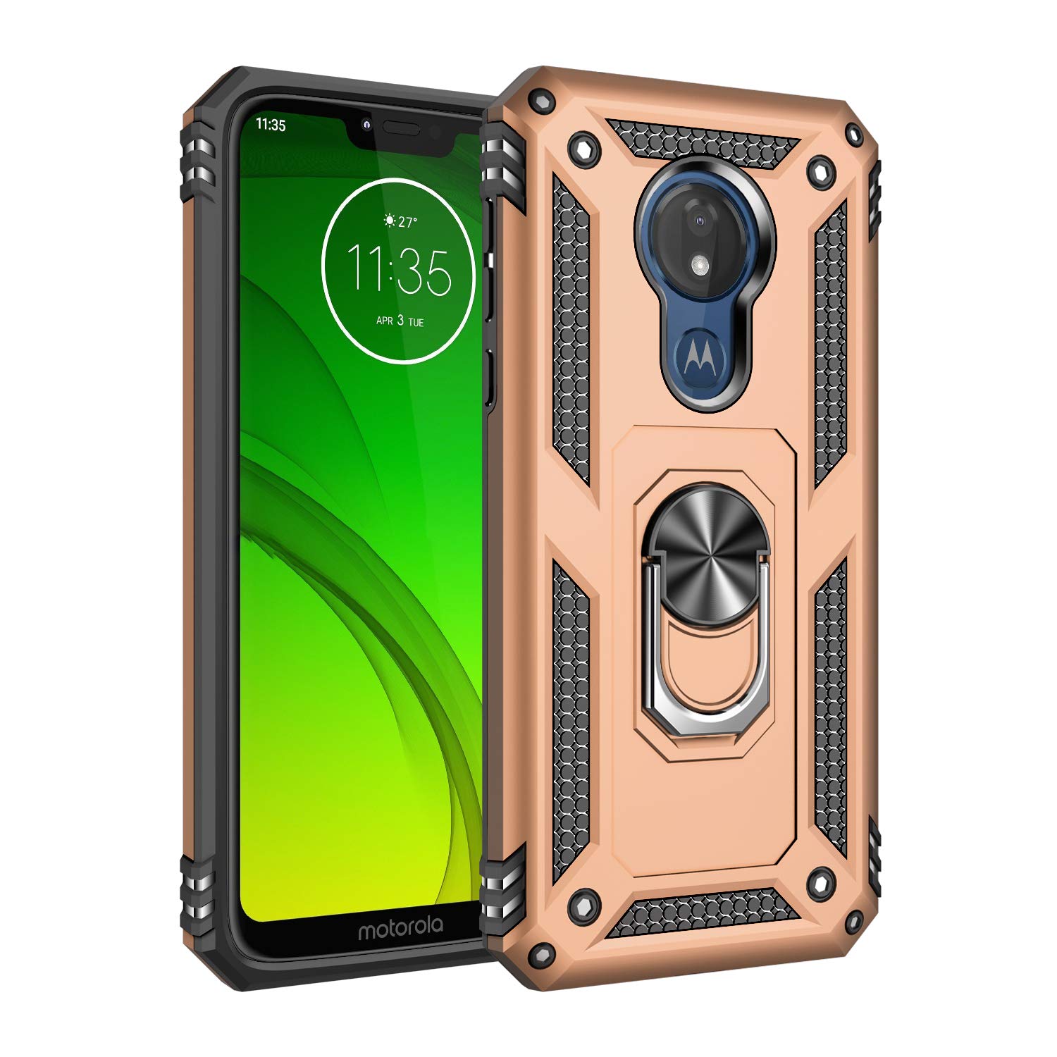 360° Rotating Ring Holder Kickstand Case for Motorola Moto G7 & G7 Plus (T1962-1/T1962-4/T1962-5/T1962-6/XT1965-2/XT1965-3) - Gold | Protective Phone Cover with Stand for Hands-Free Viewing & Secure Grip