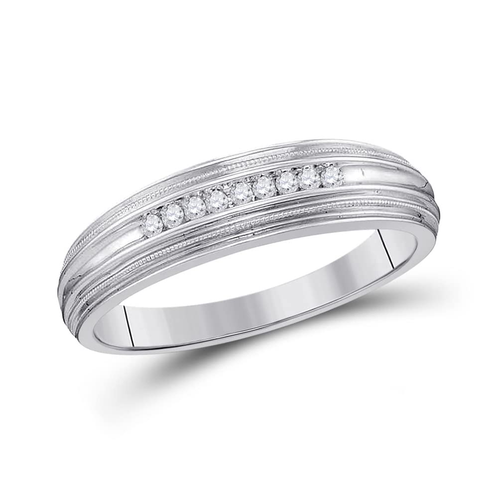 10K White Gold Men's Round Diamond Wedding Band Ring - 1/10 CTTW Ridged Edge Design - Perfect for Anniversary, Engagement & Special Occasion Gifts