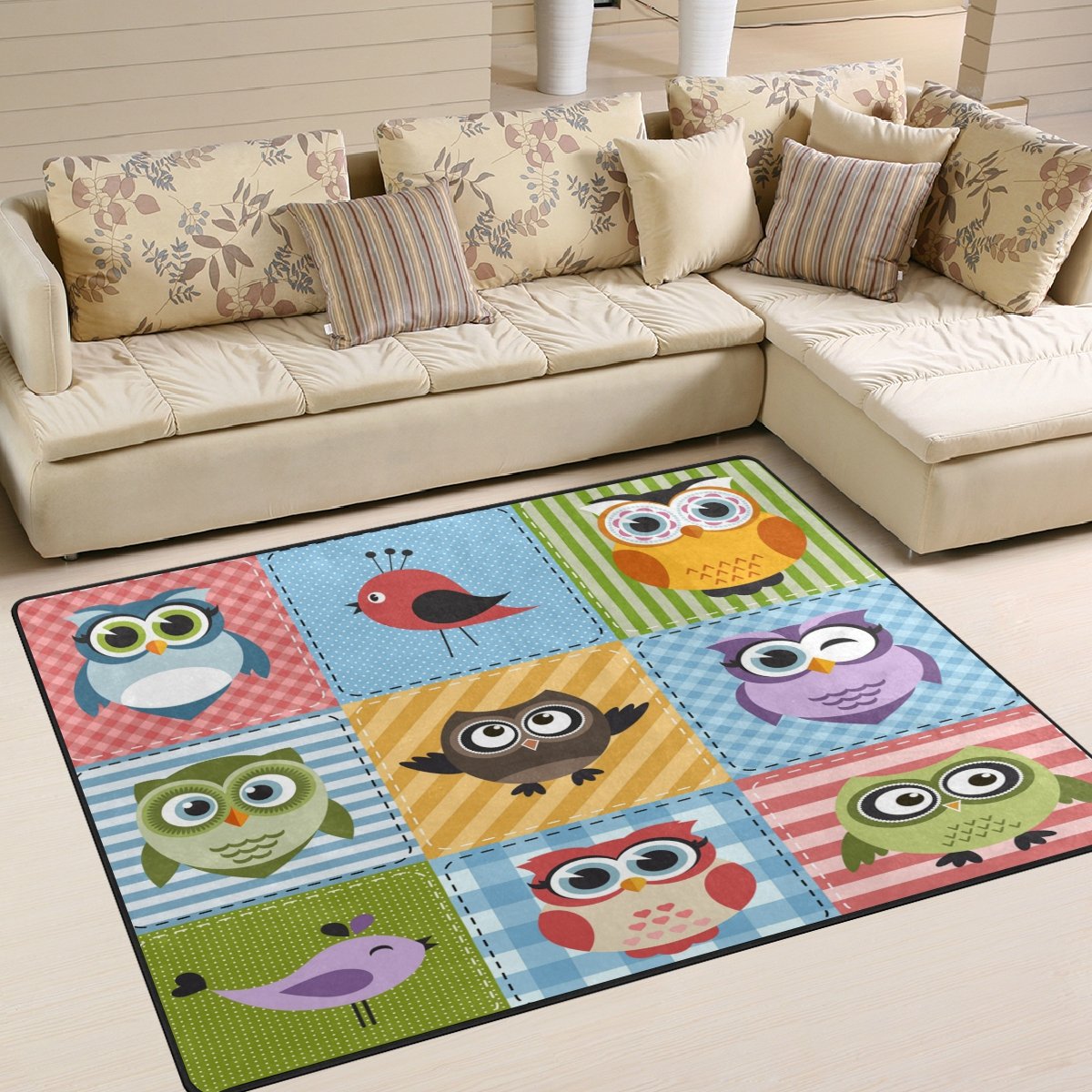 ALAZA Cartoon Happy Owl Non-Slip Area Rug 7' x 5' - Soft Kids Nursery Rug for Living Room, Bedroom & Playroom - Perfect for Home Decor, Children's Room and Cozy Spaces