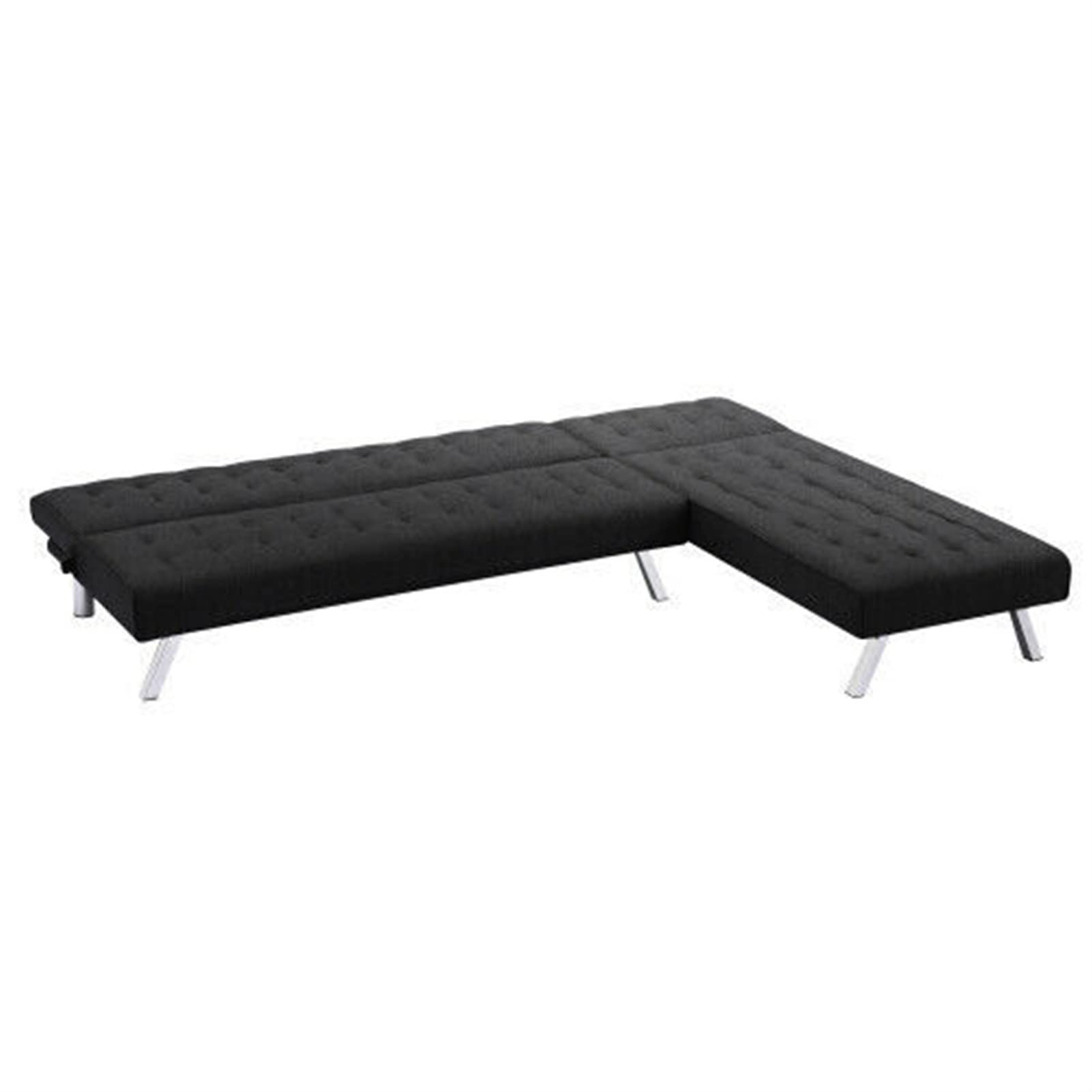 ALIDAM Modern Reversible Sectional Sofa Sleeper - Black Fabric Upholstery with Metal Legs & Recliner Seat | Perfect for Living Room, Home Theater & Small Spaces