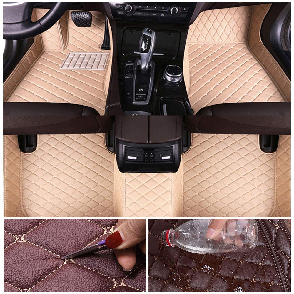 Custom Fit All-Weather Floor Mats for Nissan Sylphy 2006-2018 - Waterproof Leather Car Floor Liners with Non-Slip Design, Beige - Perfect for Daily Commute, Road Trips & All-Season Protection