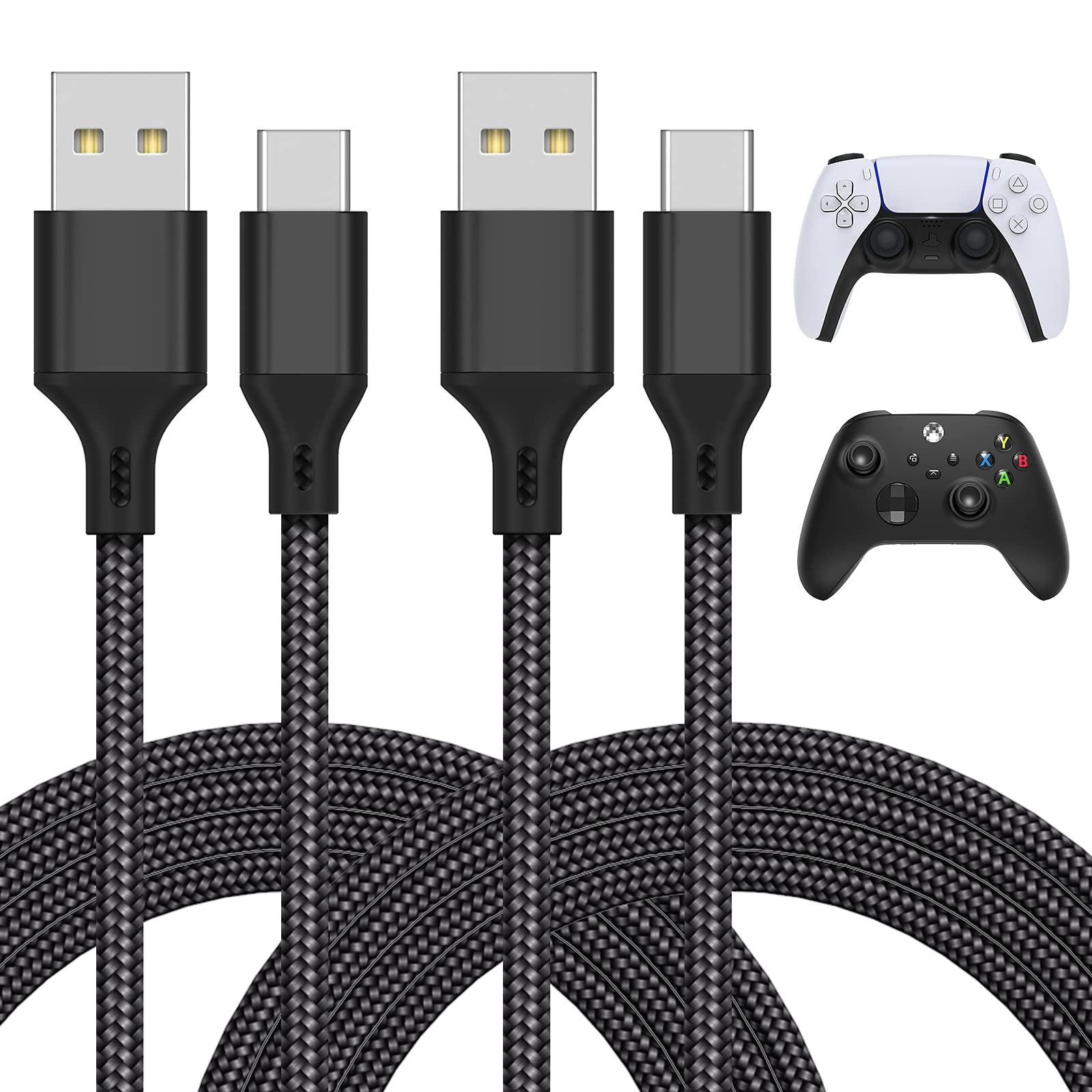 Premium Fast Charging USB Type C Cable for PS5, Xbox Series X/S, Switch OLED/Lite - 9.8ft Nylon Braided Cord (2 Pack) - Perfect for Gaming Sessions & Controller Charging