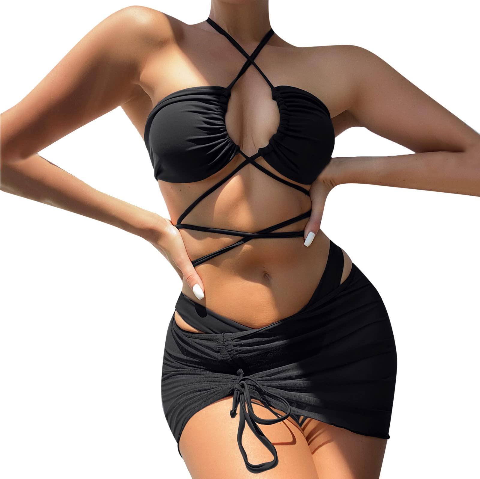 Sexy Solid Color Bikini Set for Women - Low Back One-Piece Swimsuit & Tankini with High Side Split | Perfect for Beach Vacation, Pool Party and Summer Getaway