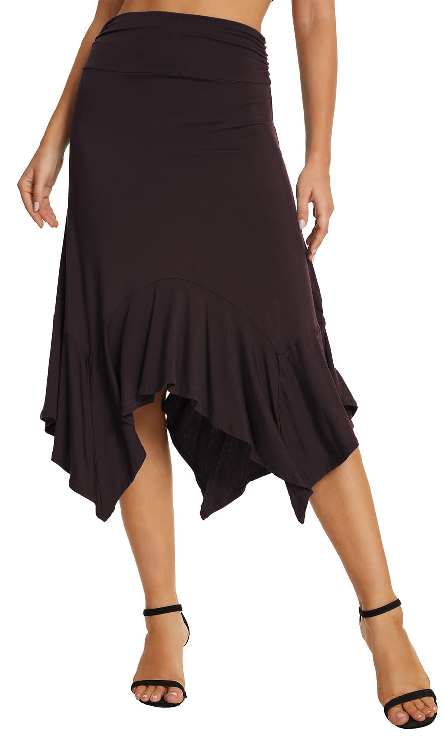 Urban CoCo Women's Flowy Stretchy Skirt with Handkerchief Hemline - Comfortable Midi Skirt for Casual Wear, Office, and Summer Outfits