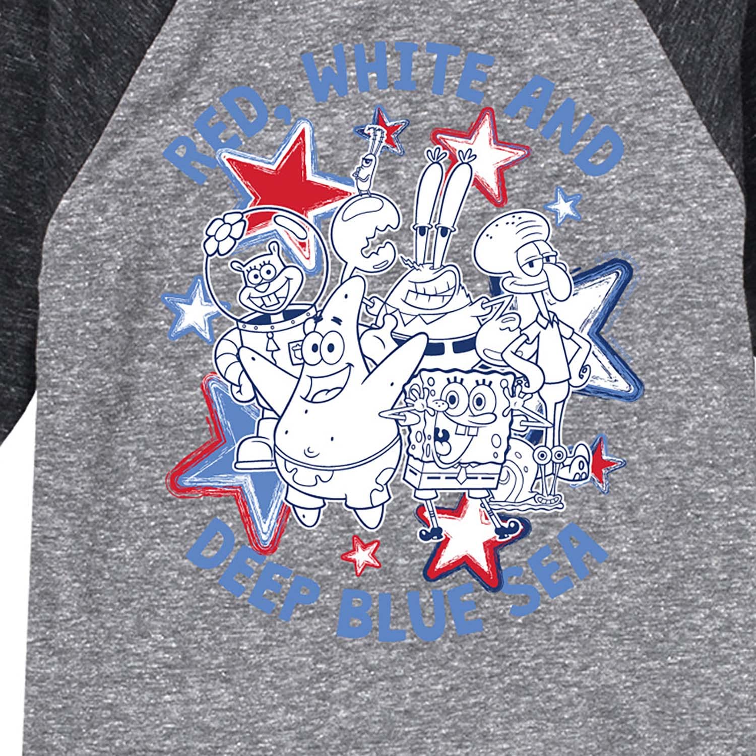 HYBRID APPAREL Spongebob Squarepants Red White & Blue Graphic T-Shirt for Toddler & Youth - Soft Raglan Tee for Playdates, School & Everyday Wear