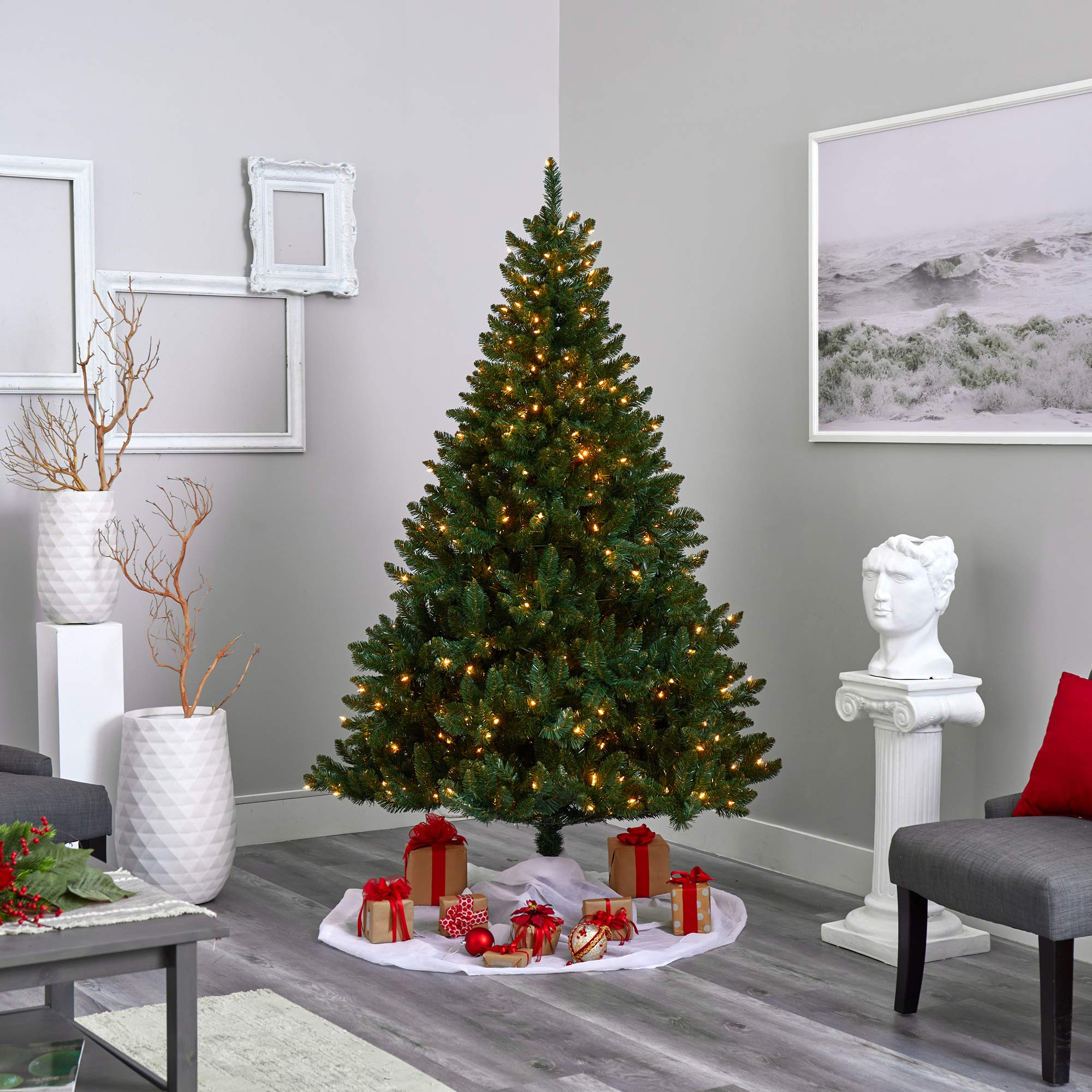 Nearly Natural 7ft Pre-Lit Artificial Christmas Tree - 400 Clear LED Lights, 1330 Bendable Branches, Northern Rocky Spruce Design for Holiday Decor | Perfect for Living Room, Office & Festive Home Decorations