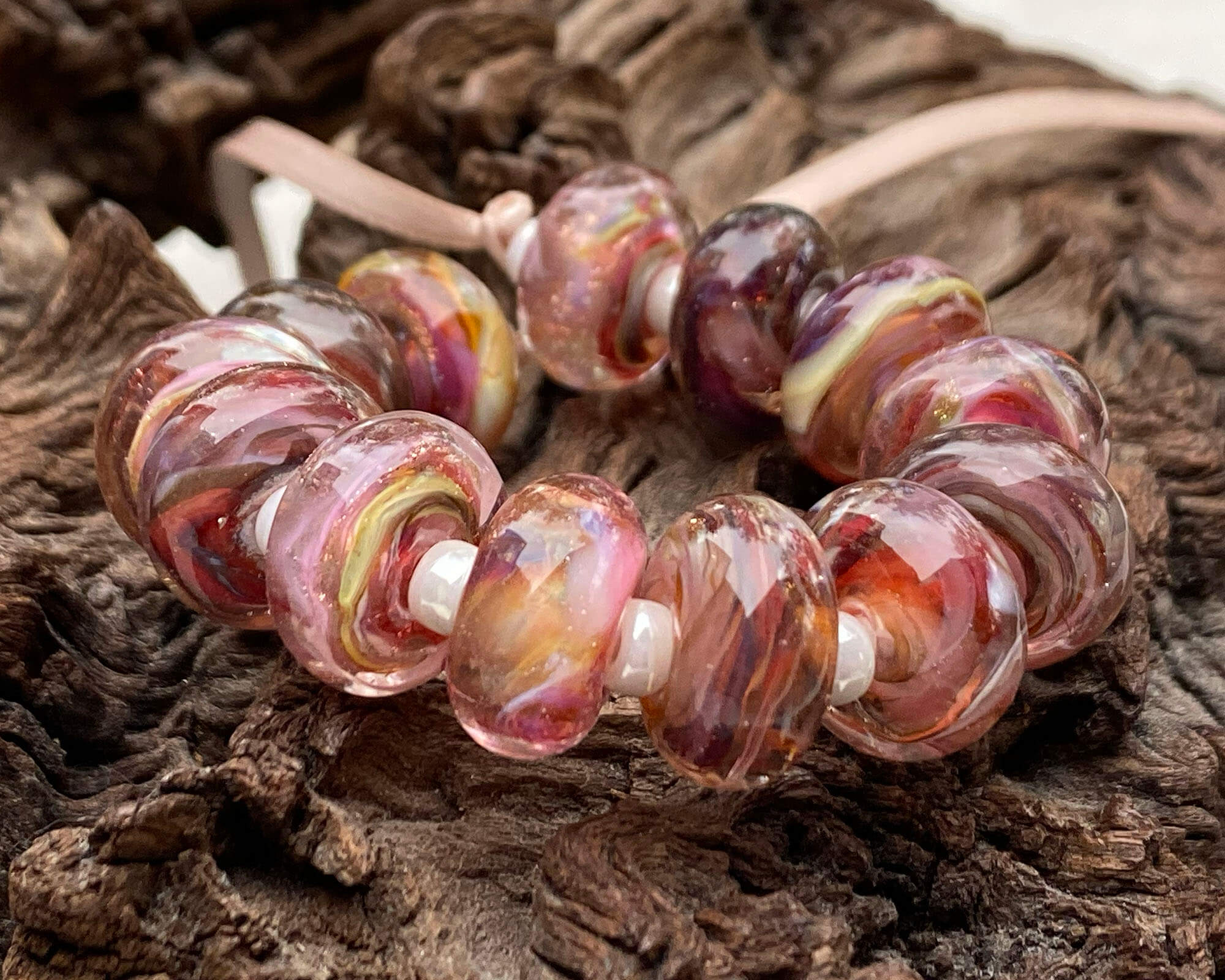 13pcs Strawberry Brown Swirl Glass Lampwork Beads for Jewelry Making - DIY Bracelet, Necklace & Craft Projects - Perfect for Gifts & Home Decor