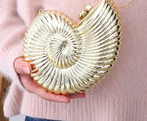 Elegant Gold Evening Purses for Women - Shiny Seashell Crossbody Clutch with Chain | Perfect for Parties, Weddings & Formal Events