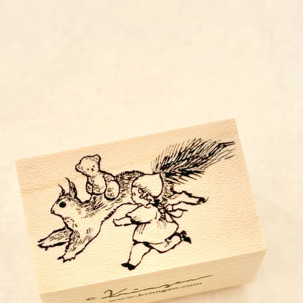 Krimgen Wooden Rubber Stamp - Running with Squirrel Design for Scrapbooking, Card Making & DIY Crafts | Handmade Stamps for Paper Crafting & Stationery