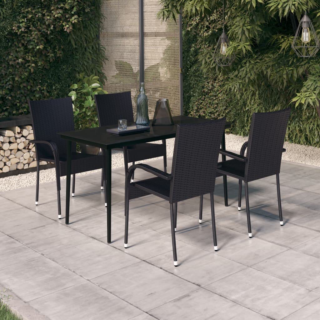 vidaXL 5-Piece Patio Dining Set - Outdoor Garden, Lawn, Yard, Terrace, Balcony Furniture with Table and Chairs in Black | Perfect for Backyard BBQs, Poolside Gatherings & Al Fresco Dining