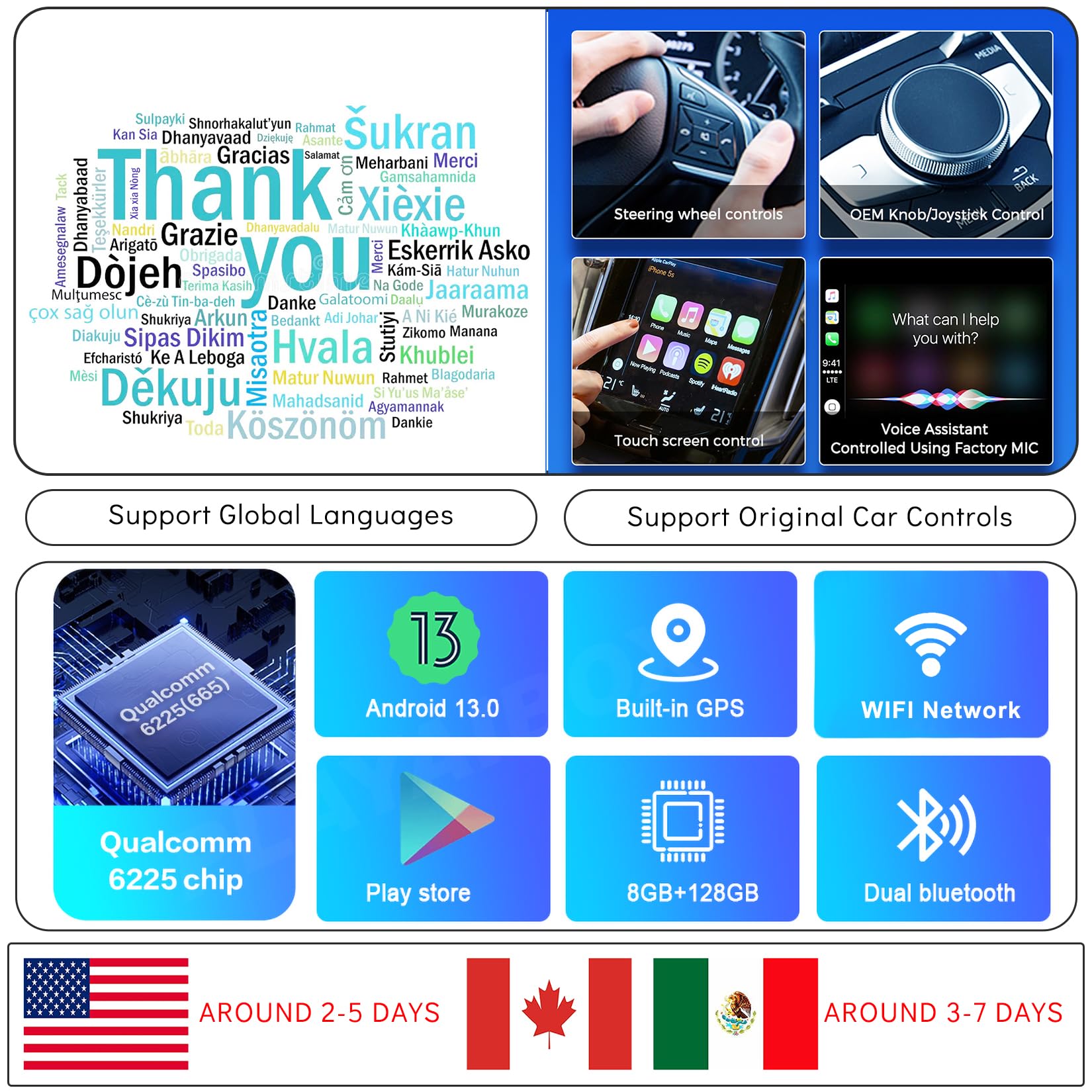 5.0 Wireless CarPlay Android Auto Adapter - Android 13.0 Video AI Box 8GB RAM 128GB Storage - Car Screen Mirroring Device with Built-in YouTube Netflix - Compatible with 2017-2024 Factory Wired CarPlay Vehicles - Perfect for Streaming, Navigation & Hands-Free Driving
