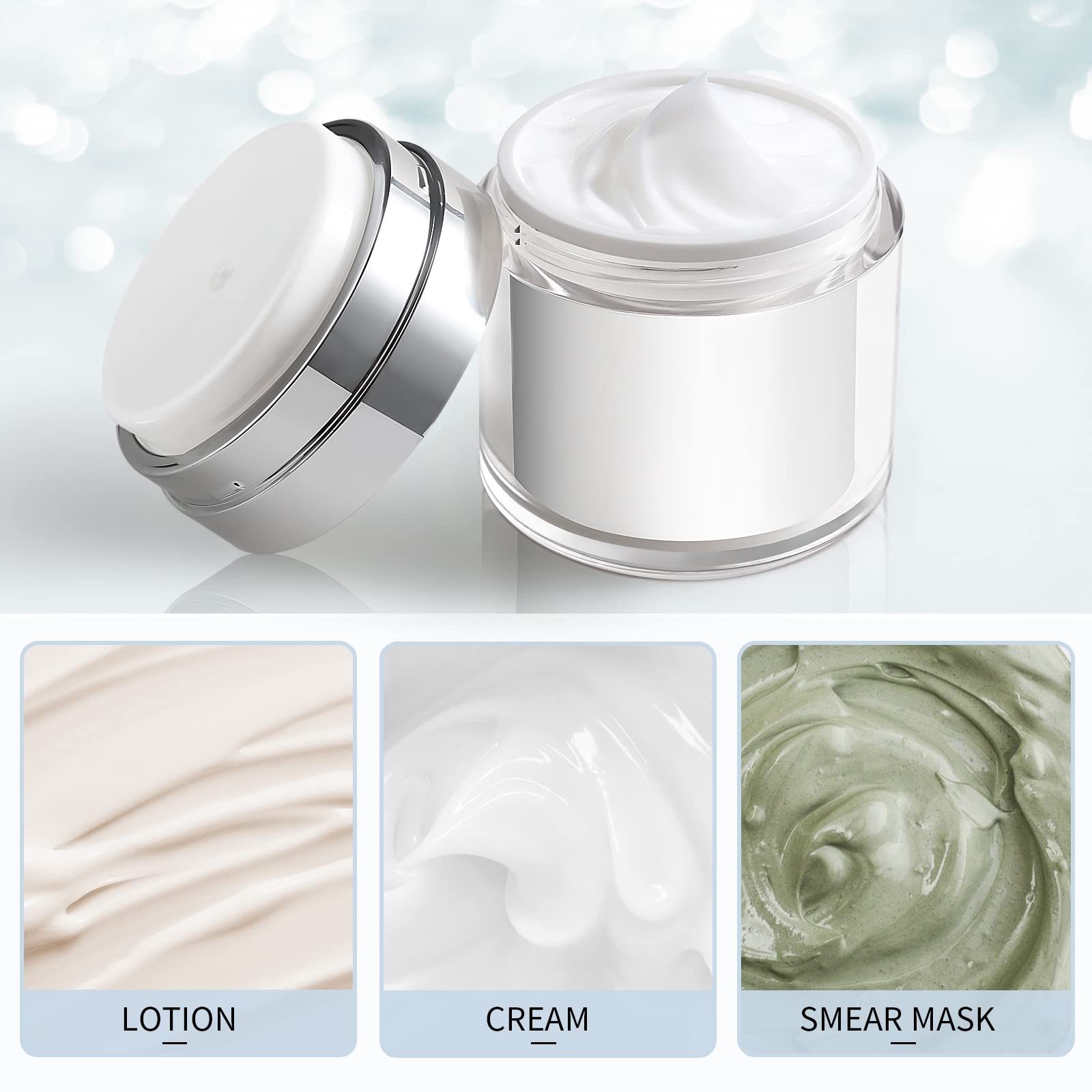 YOCASII 2PCS 1.7 Oz Airless Pump Bottles - Refillable Acrylic Moisturizer Jars for Skincare Creams & Lotions | Leakproof Travel Cosmetic Containers for Face Serums, Body Creams & Beauty Products
