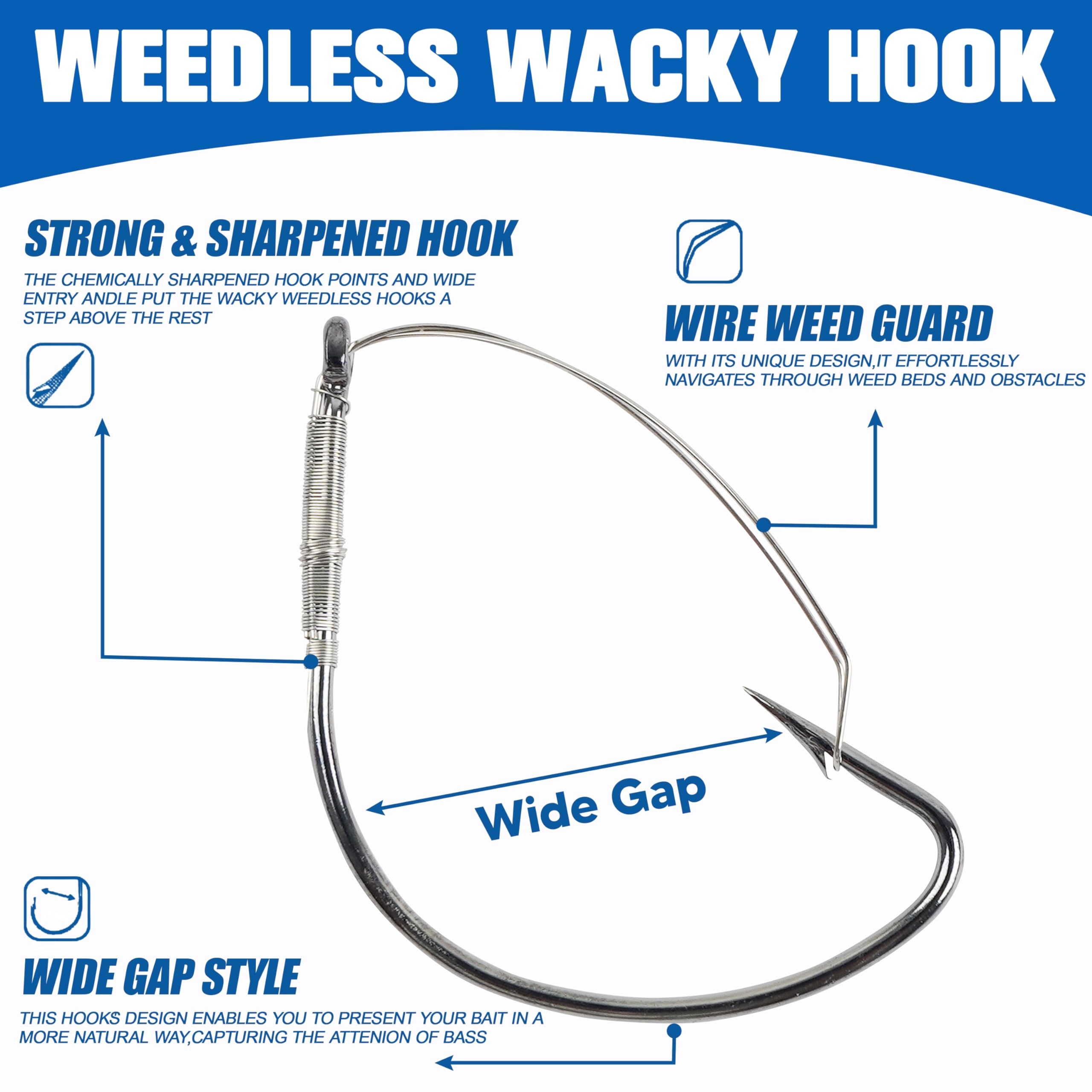 Wacky Rig Hooks - Wide Gap Weedless Bass Fishing Hooks - Stainless Steel Worm Hooks for Wacky Rig & Neko Rig - Perfect for Freshwater Bass Fishing in Lakes and Rivers