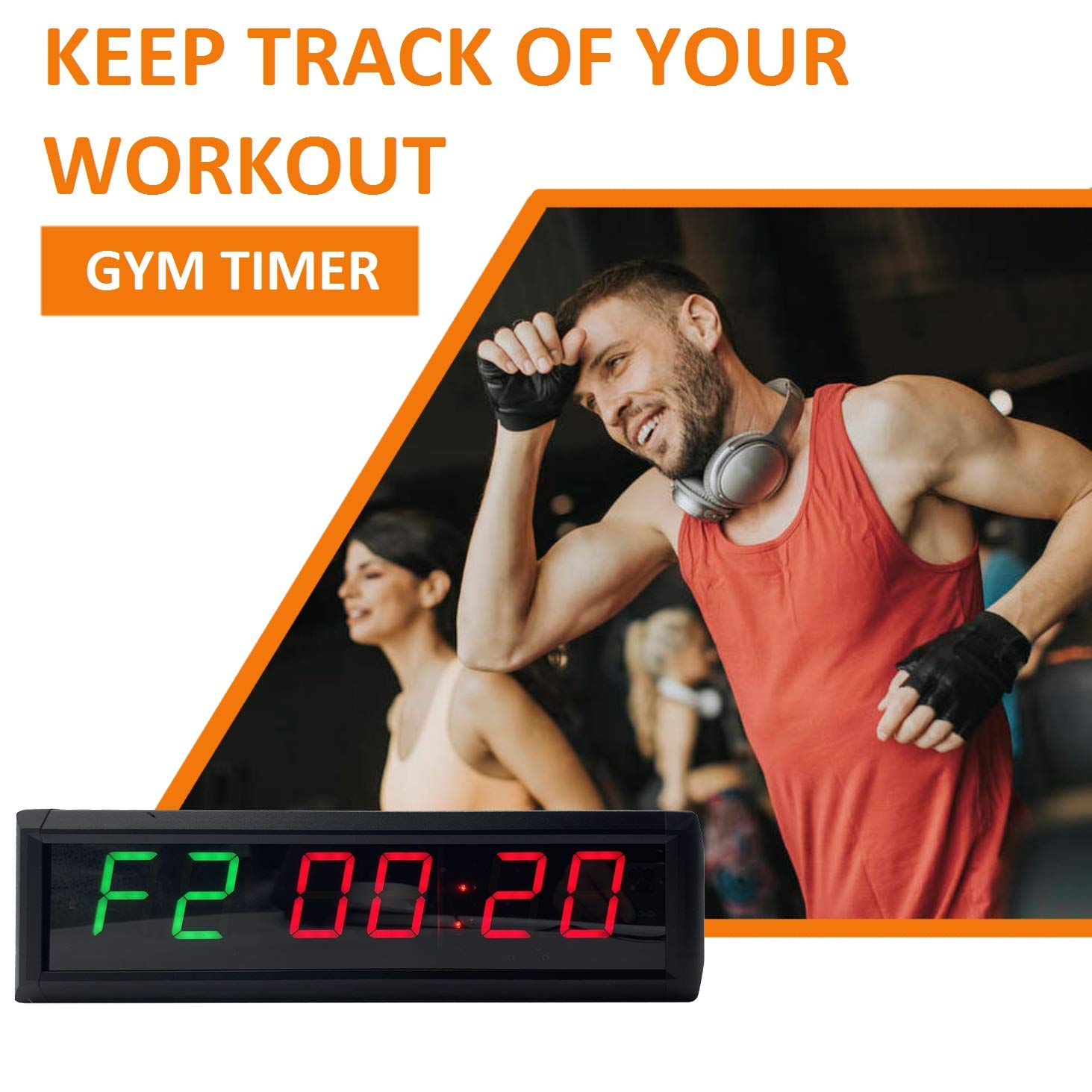 1.8 Inch Digital Workout Timer Wall Clock - Interval Countdown/Countup Stopwatch with Remote Control (Green & Red Display) for Gym, Home Fitness & Cross Training