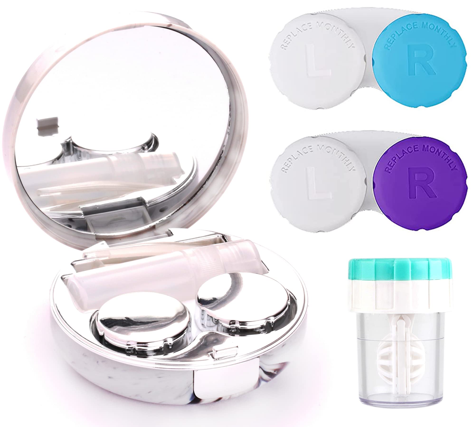 **TreaHome 4PCS Contact Lens Case Set - Durable Compact Contact Lens Holder with Mirror, Tweezers & Storage Kit - Travel & Home Use (Silver) | Perfect for Travel, Daily Storage & Lens Care**